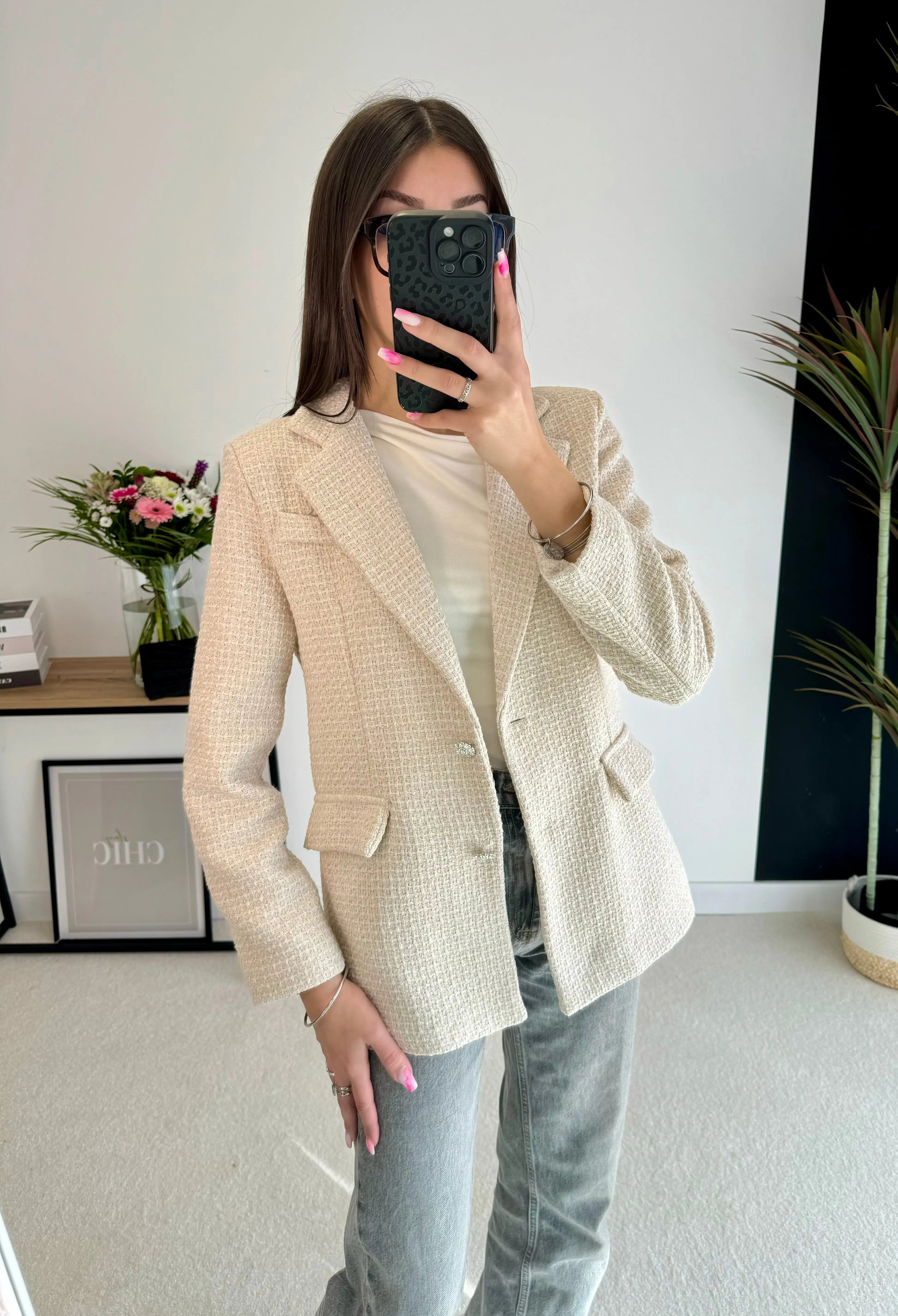 Blazer en tweed écru