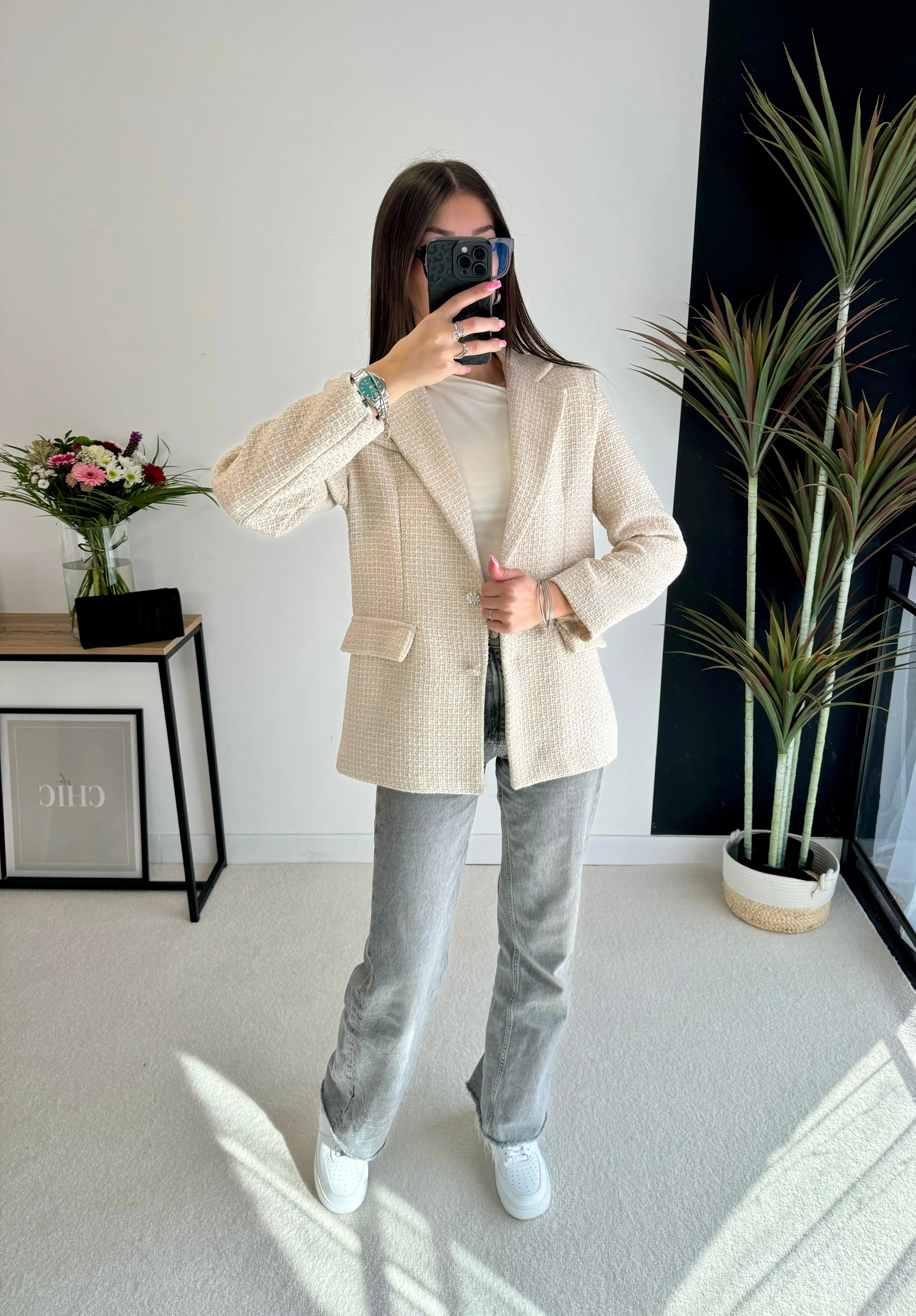Blazer en tweed écru