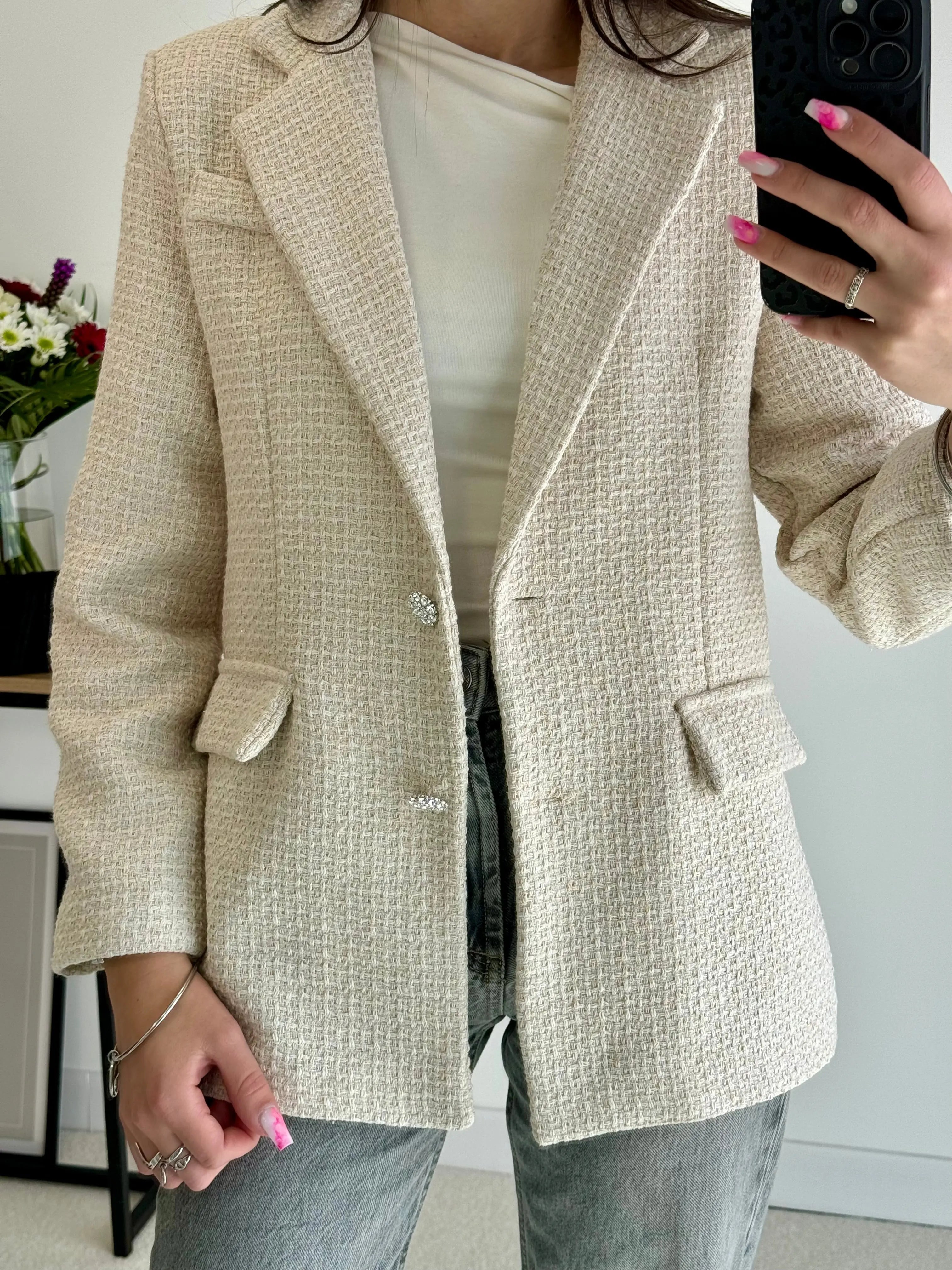 Blazer en tweed écru