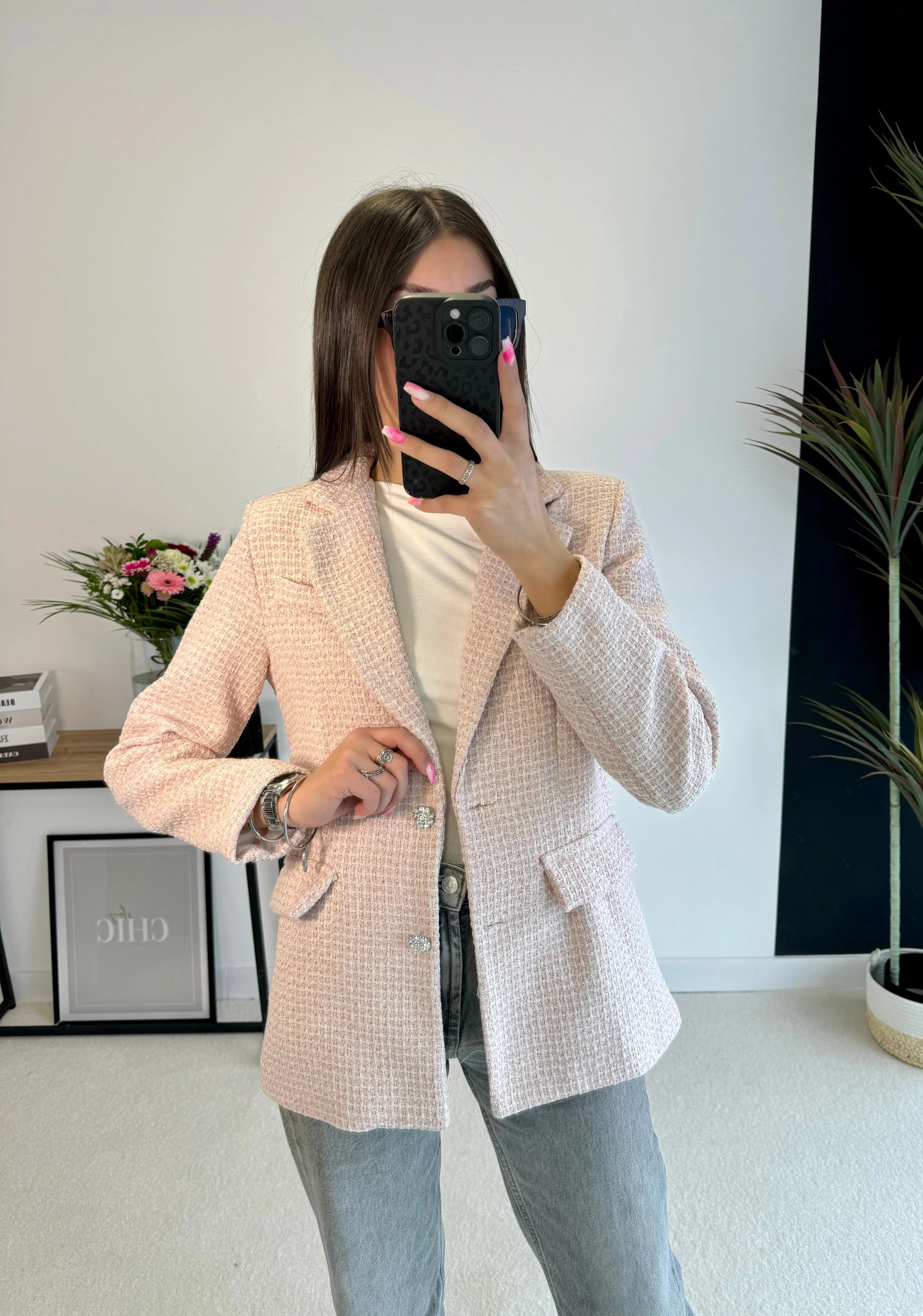 Blazer en tweed rose