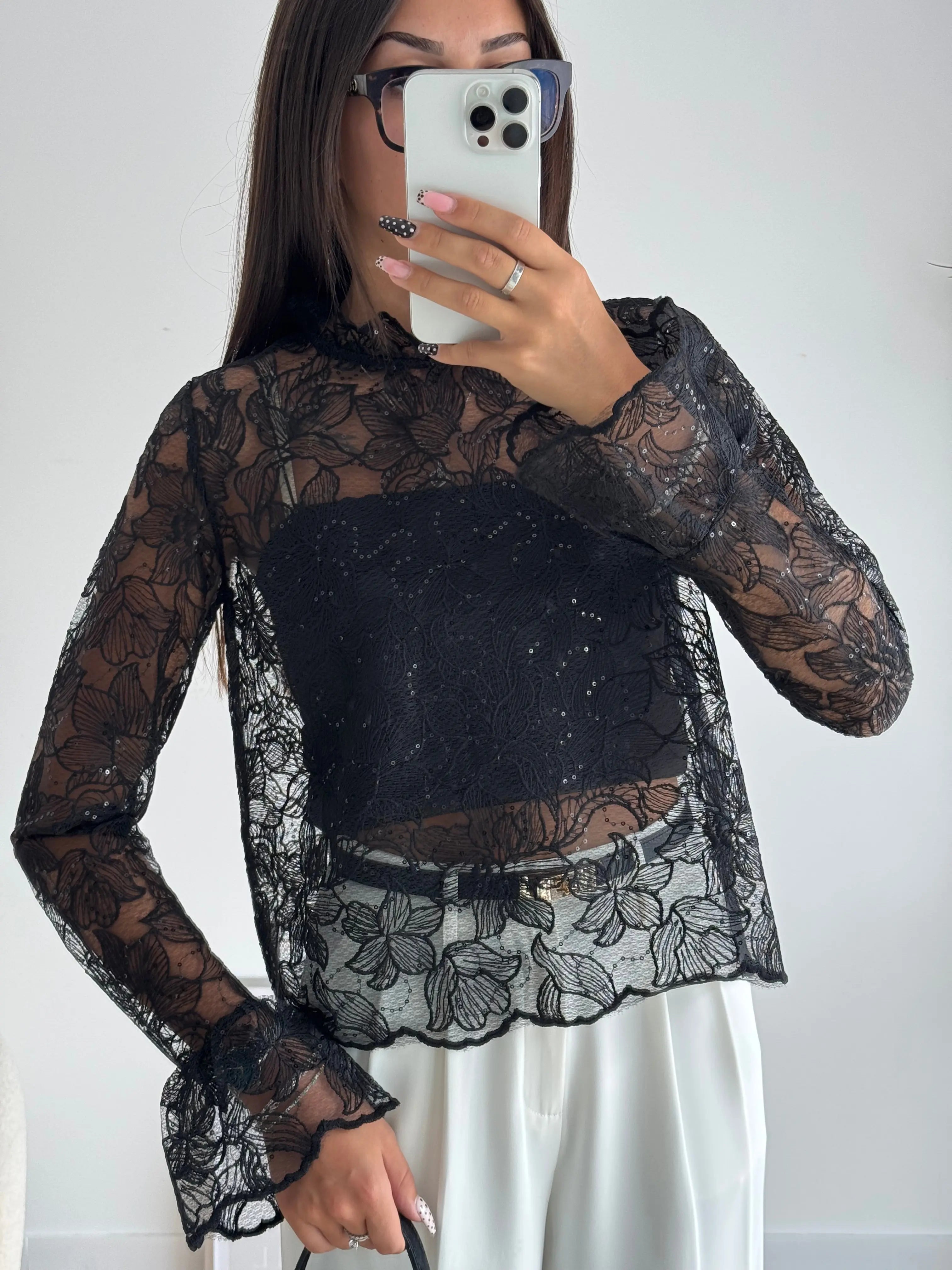 Blouse dentelle à sequins