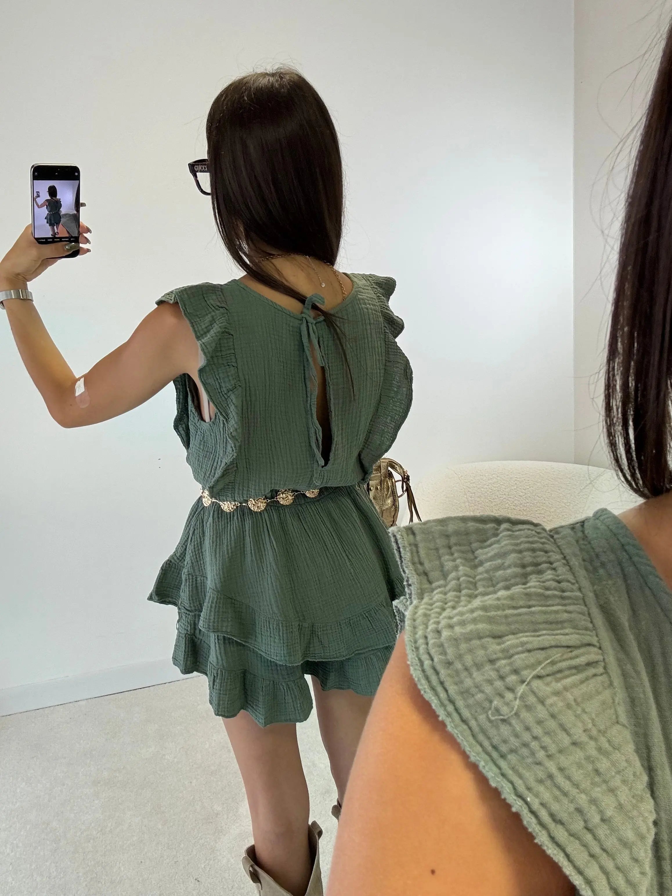 Combi-short en gaze de coton