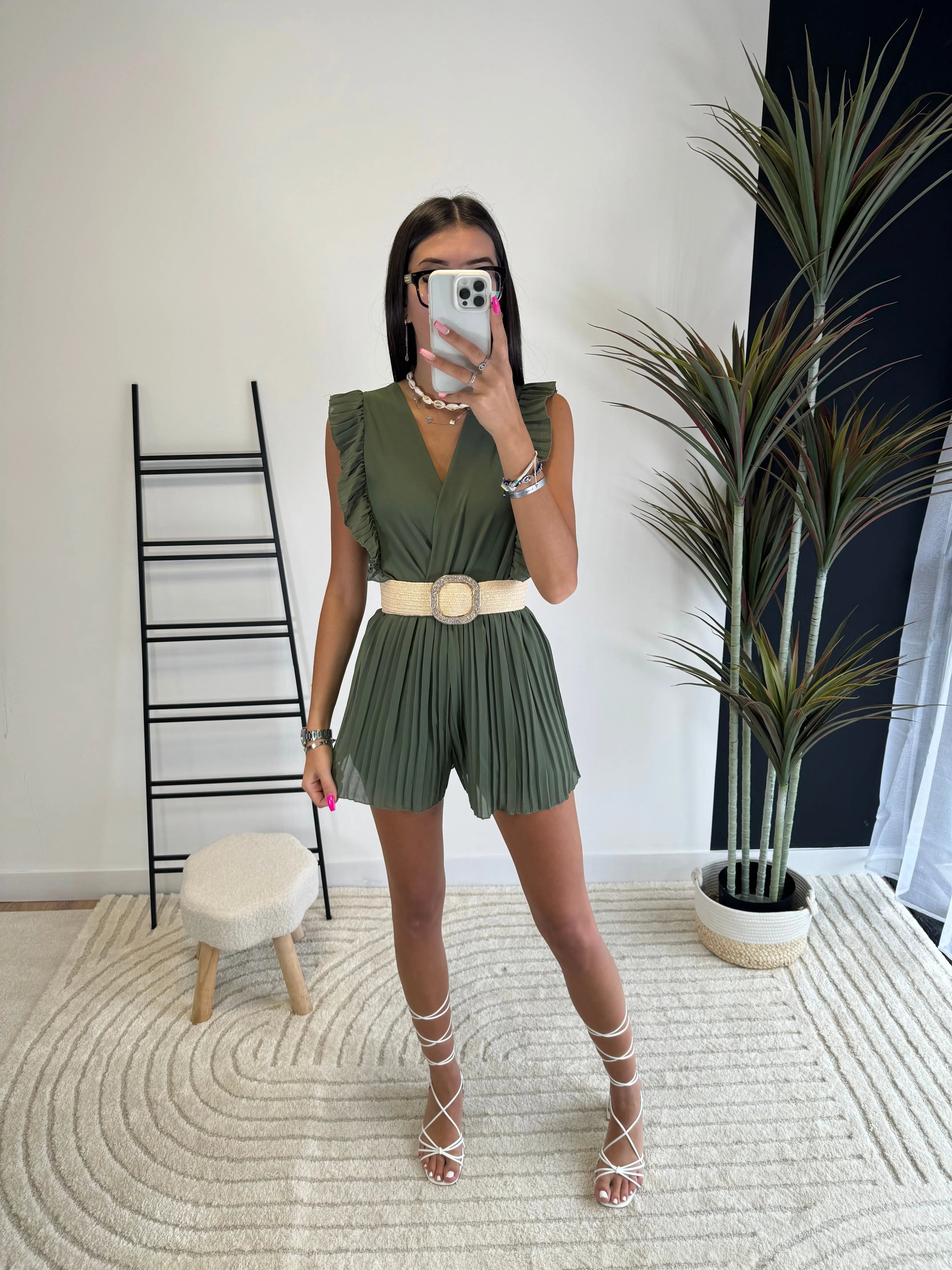 Combi-short plissée