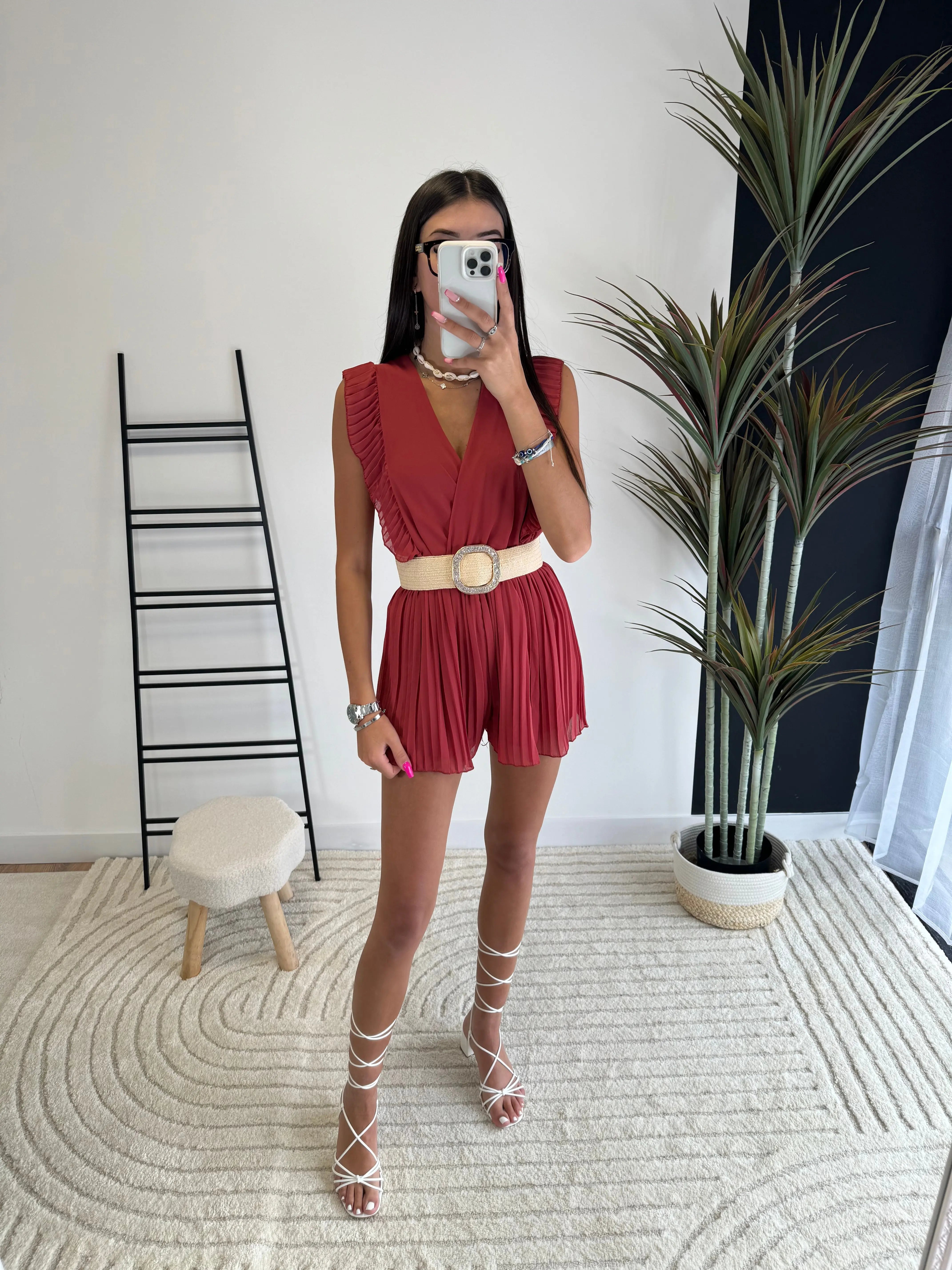 Combi-short plissée