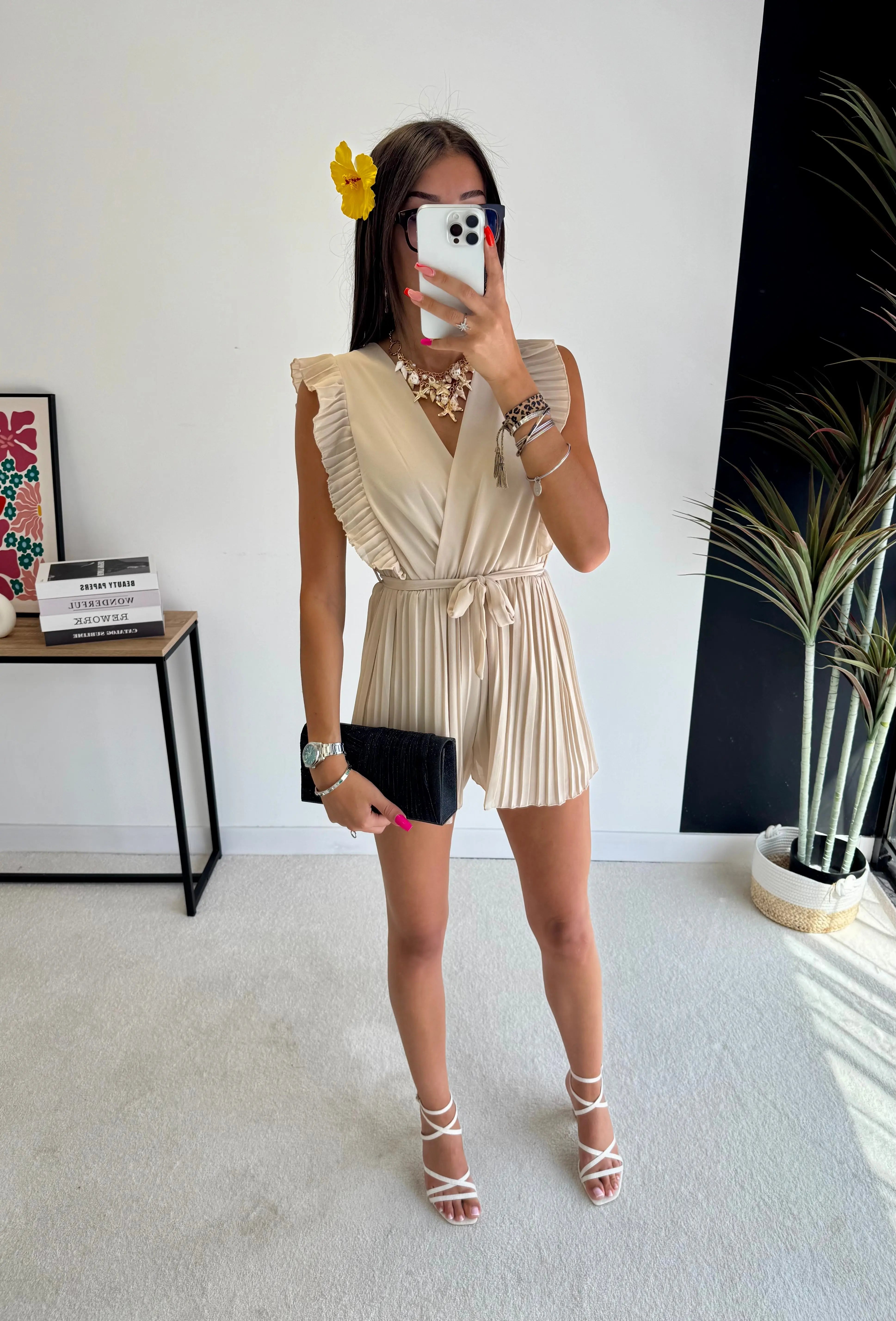 Combi-short plissée