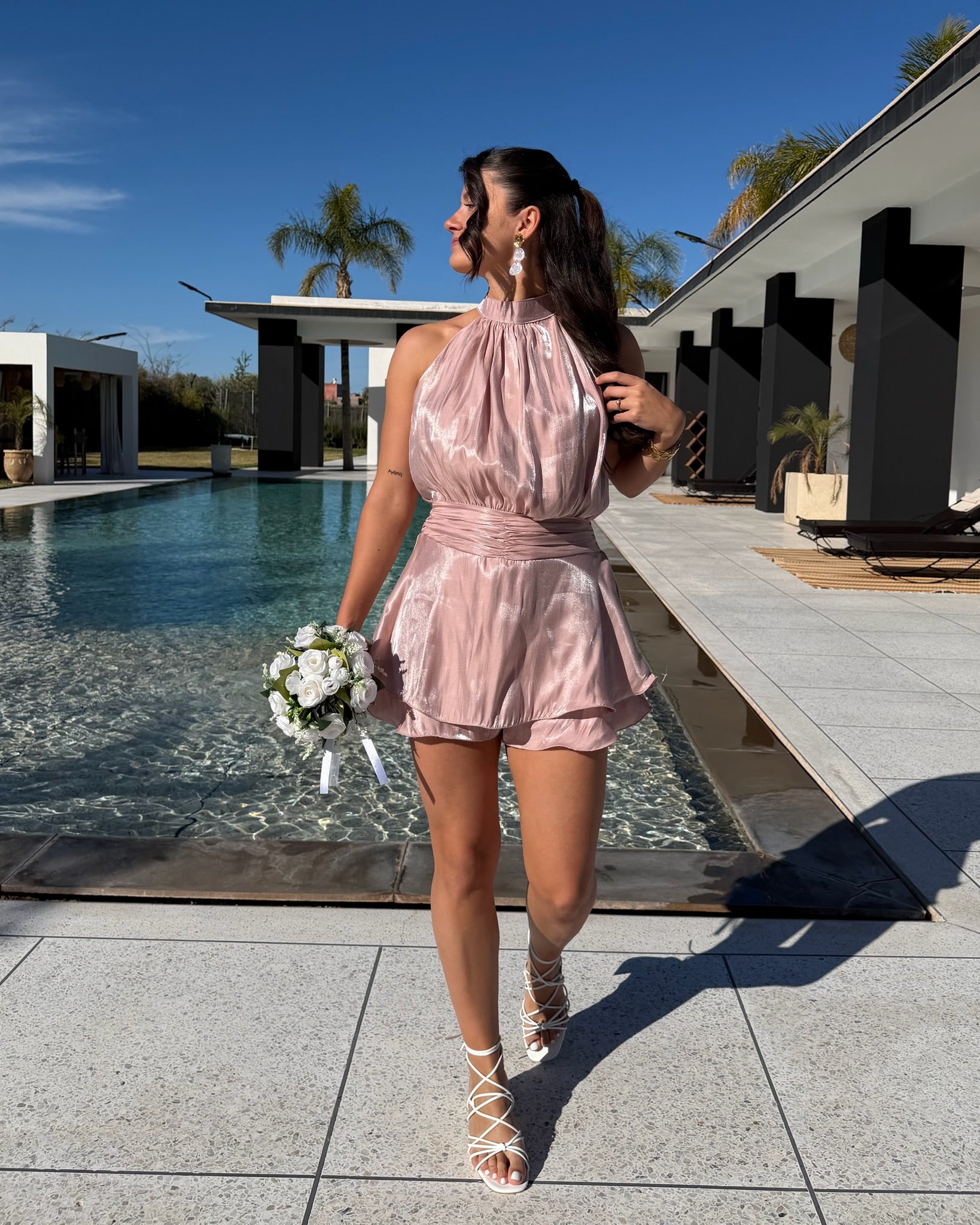 Combi-short satinée