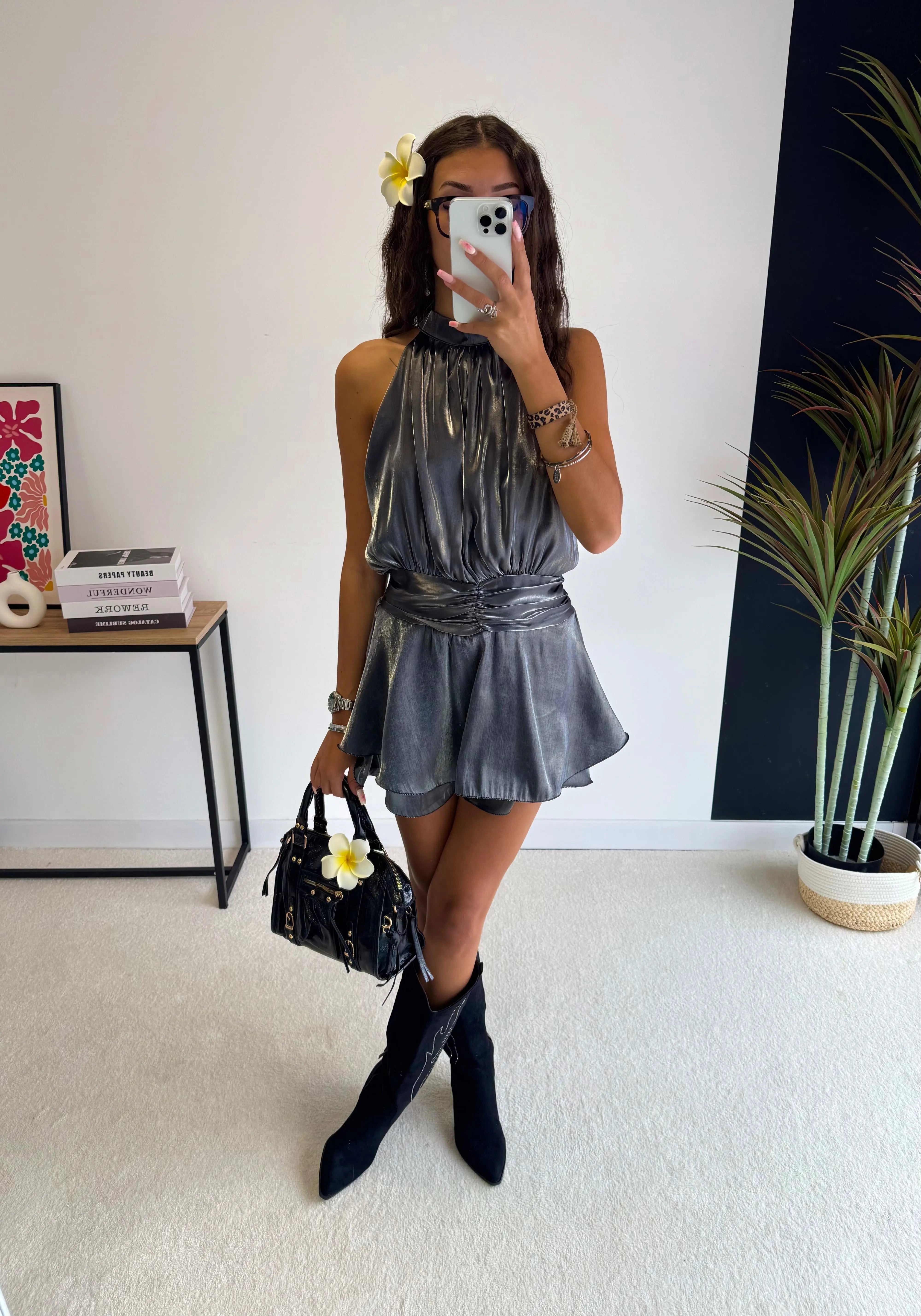 Combi-short satinée