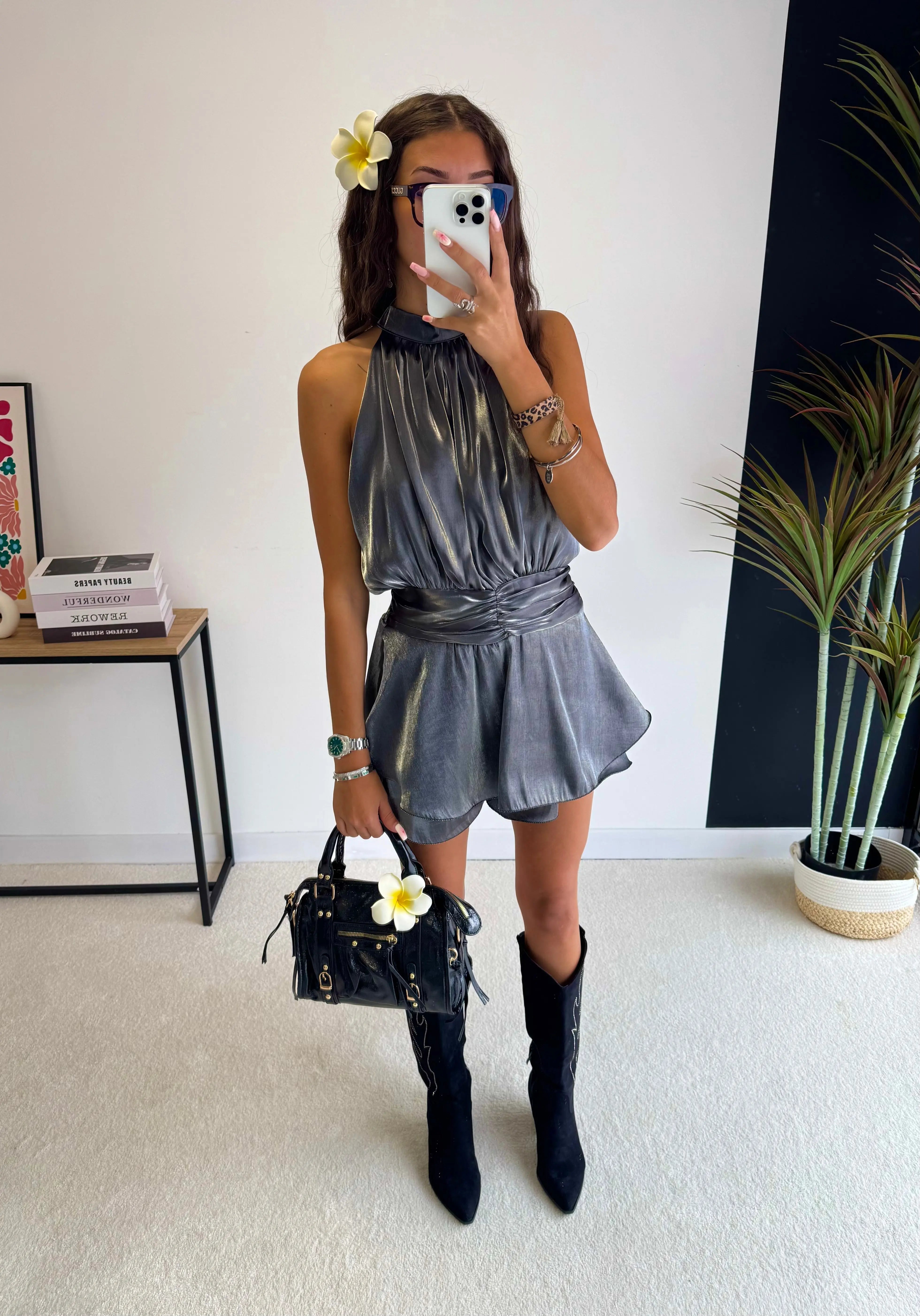 Combi-short satinée