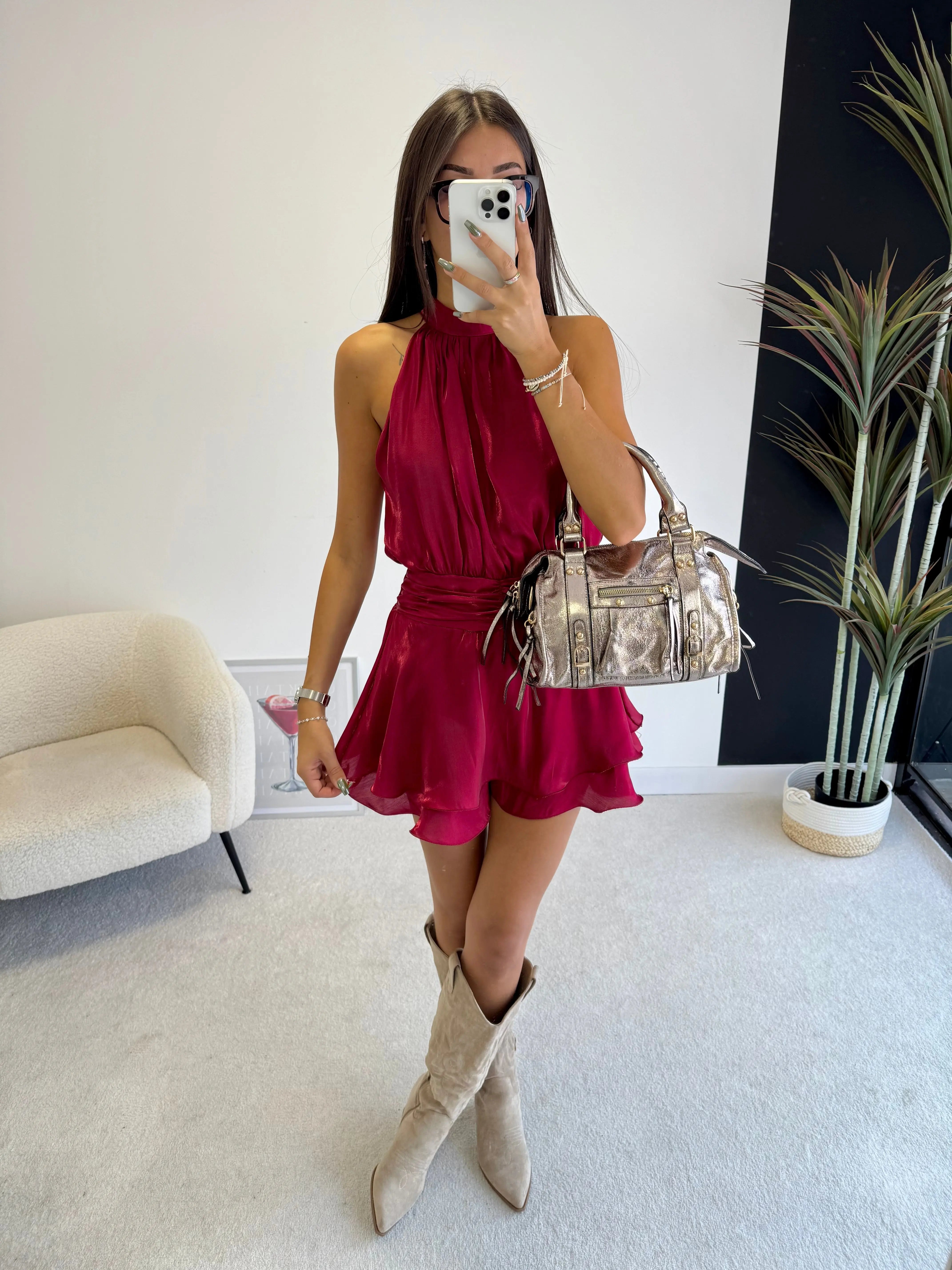 Combi-short satinée