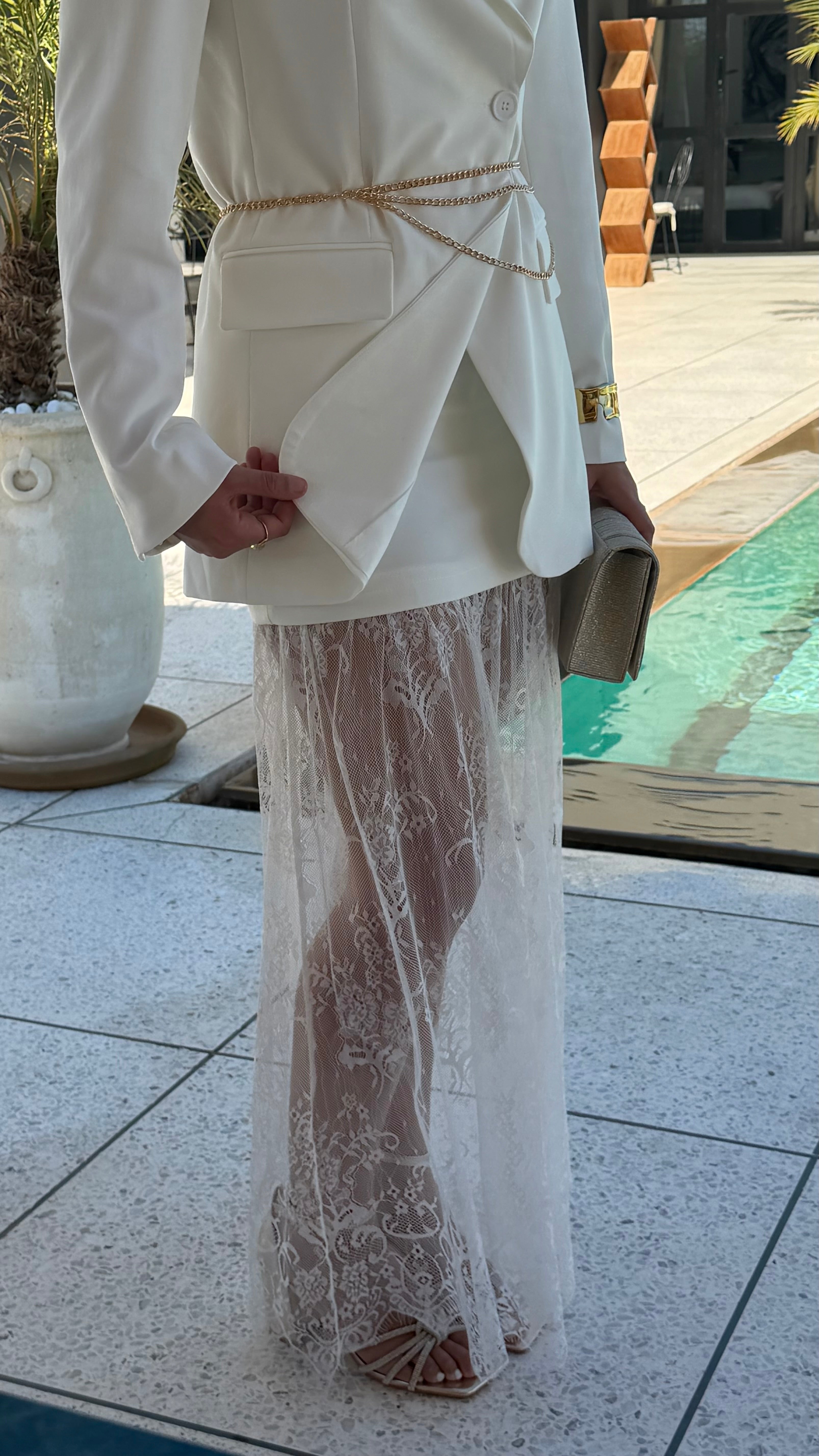 Jupe longue dentelle blanche