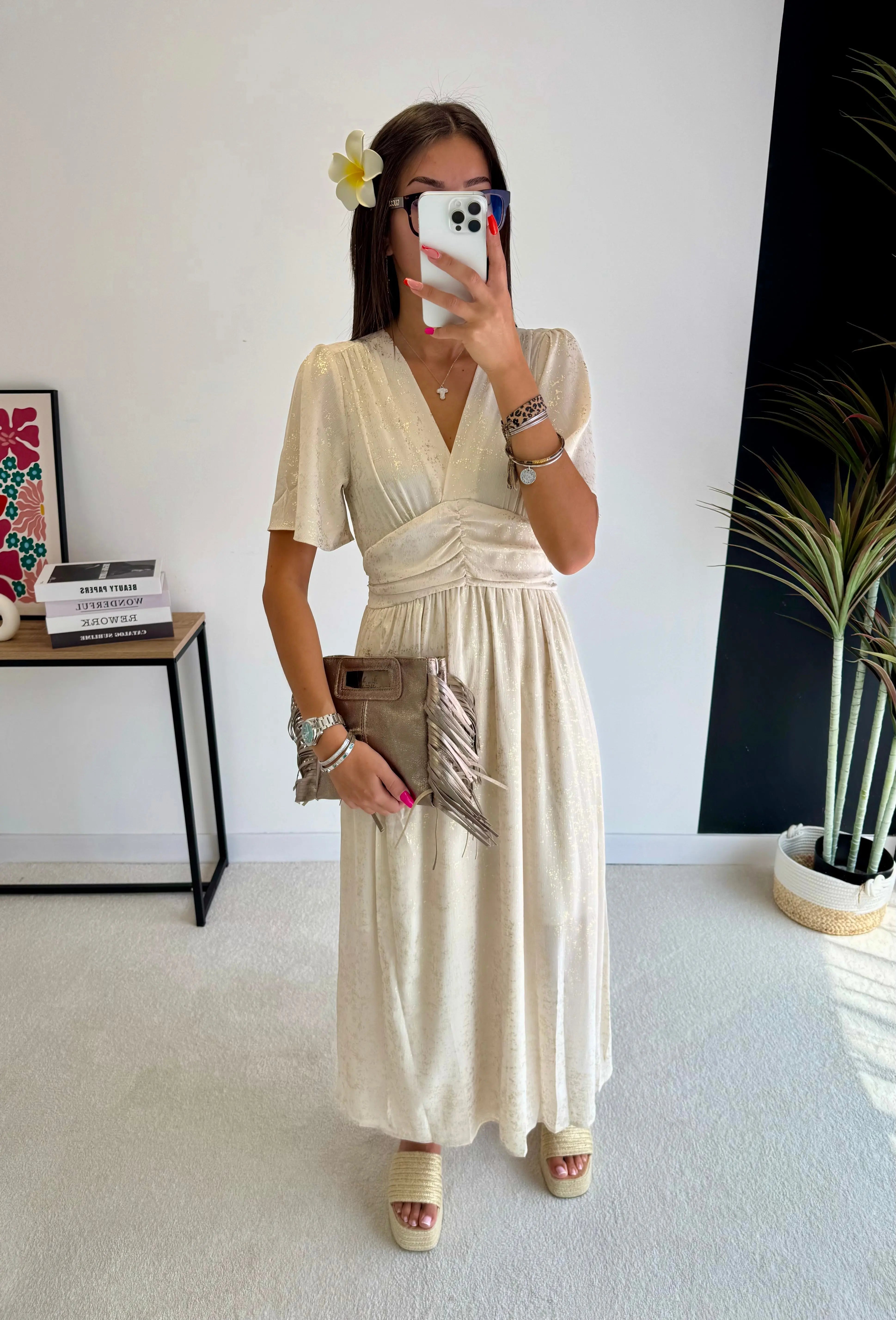 Mules compensées dorées