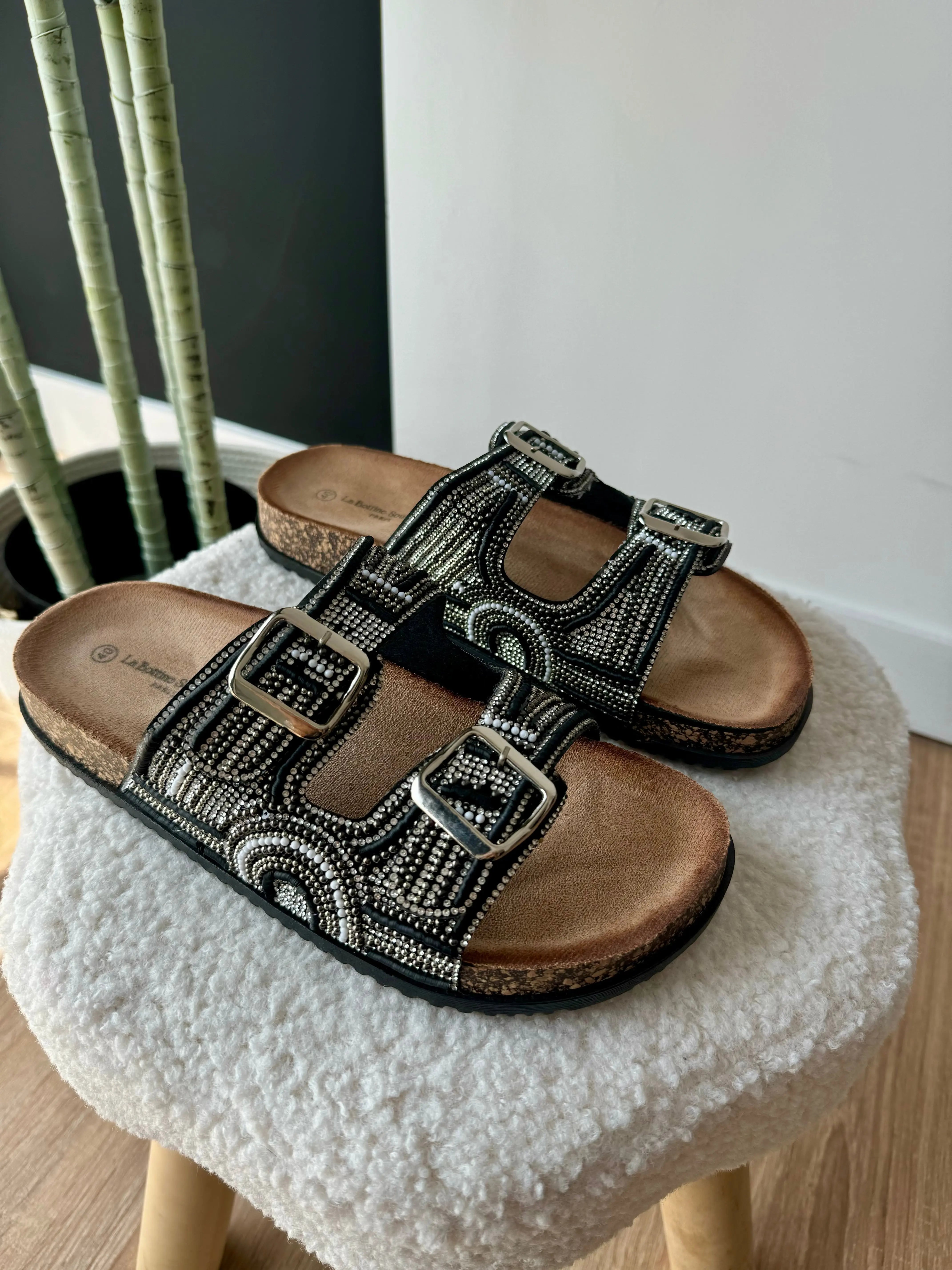 Mules à strass argenté