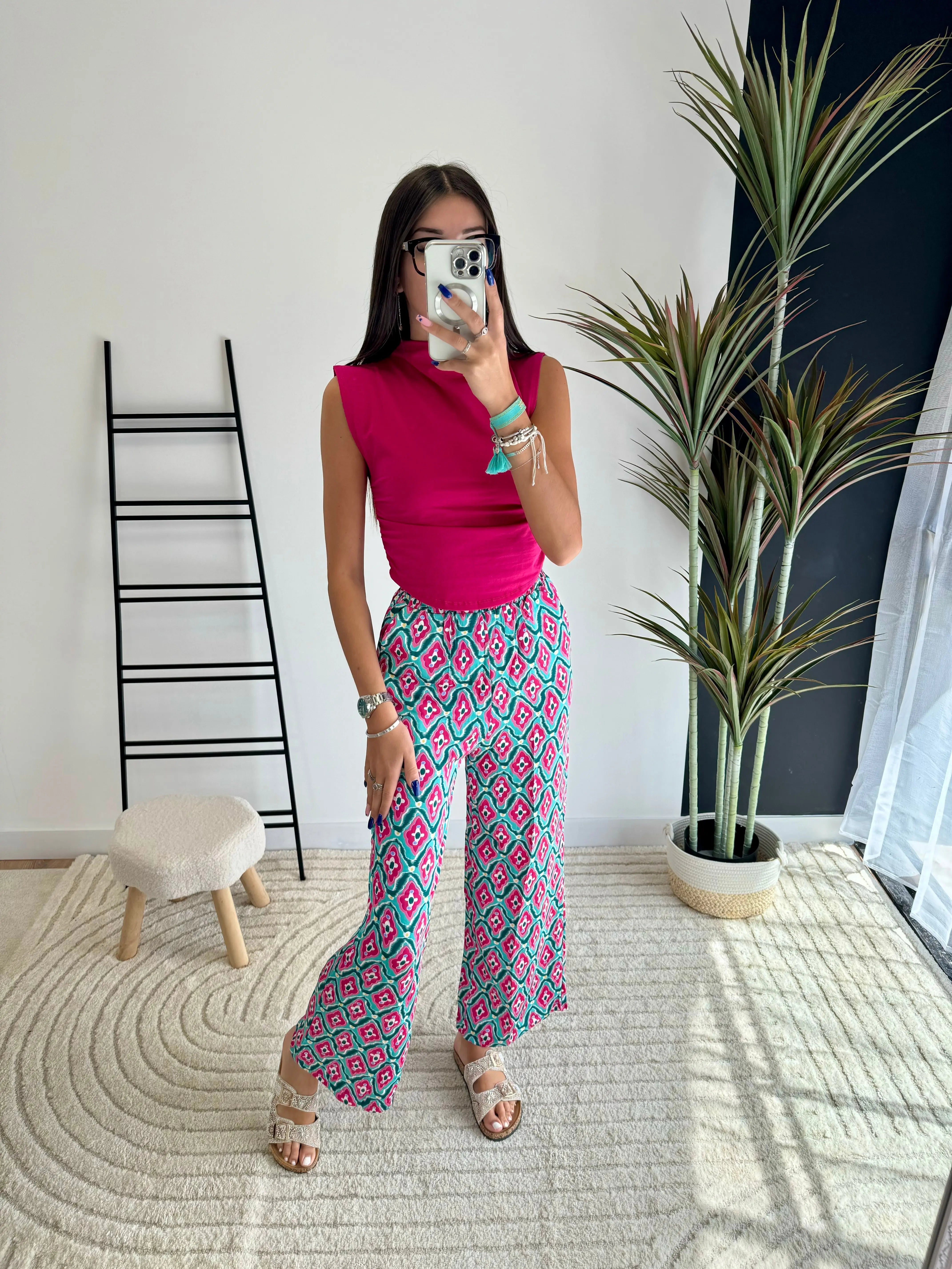 Pantalon à motifs rose