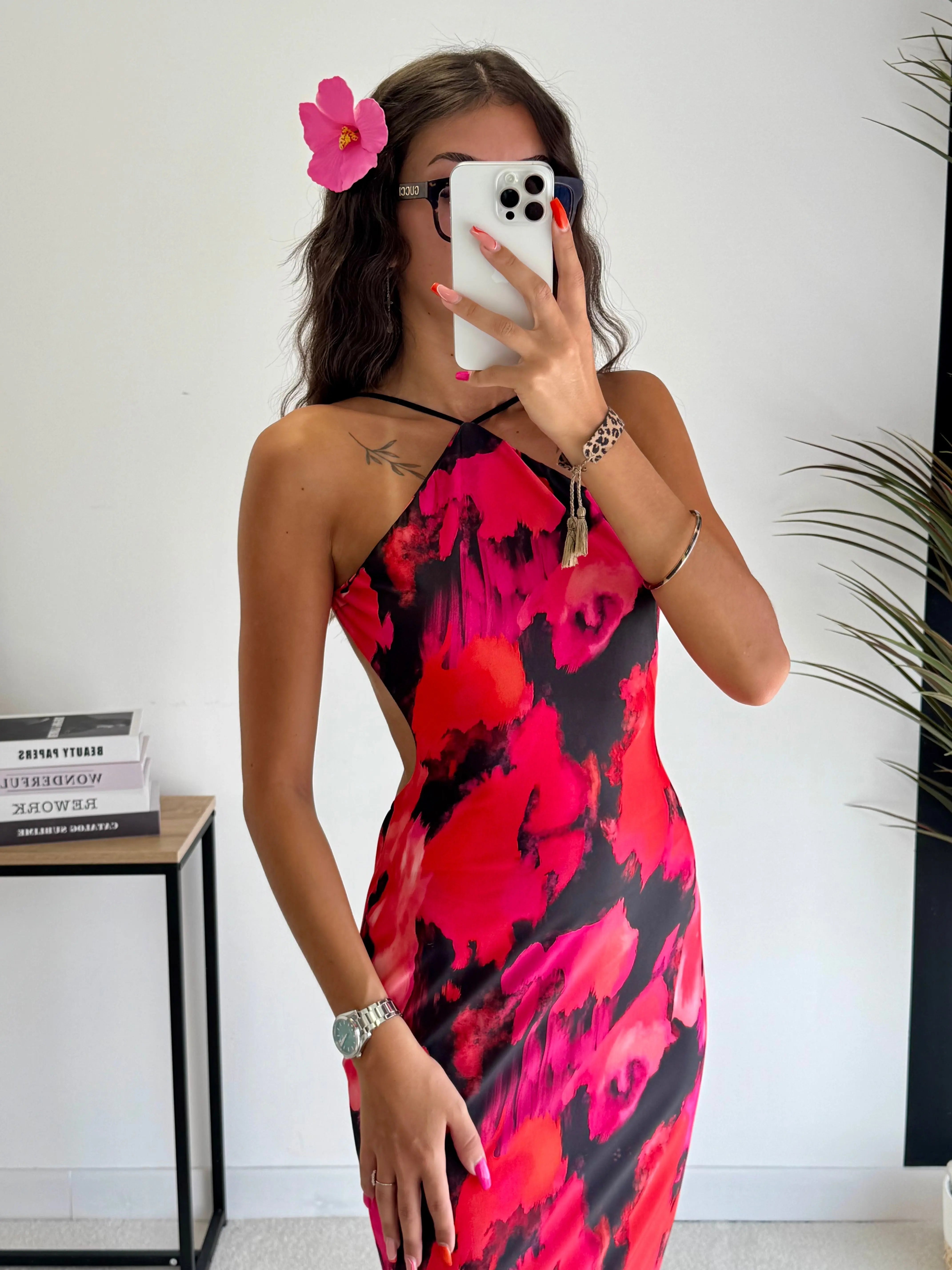 Robe dos nu noire/rose