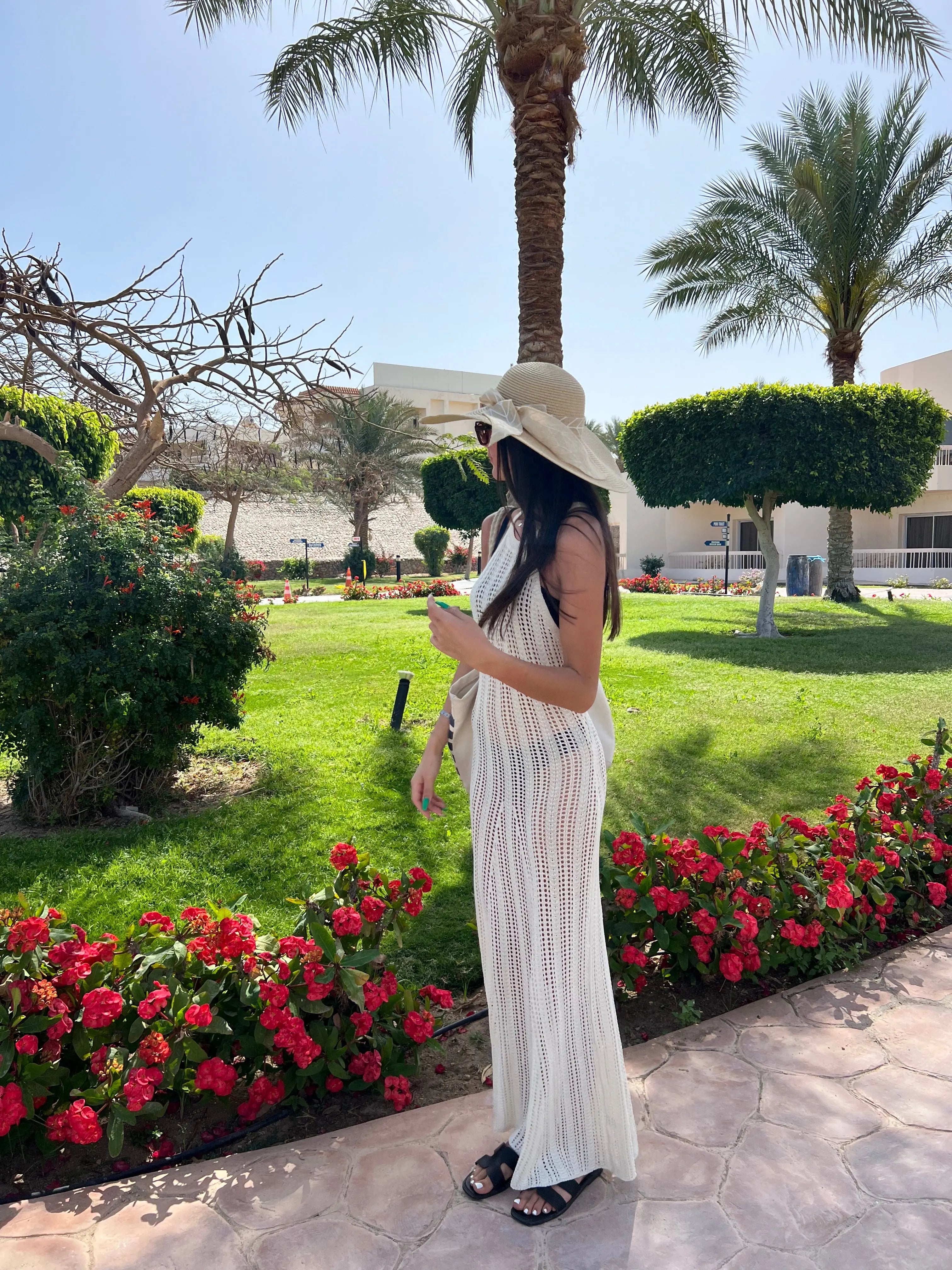 Robe longue beige en maille