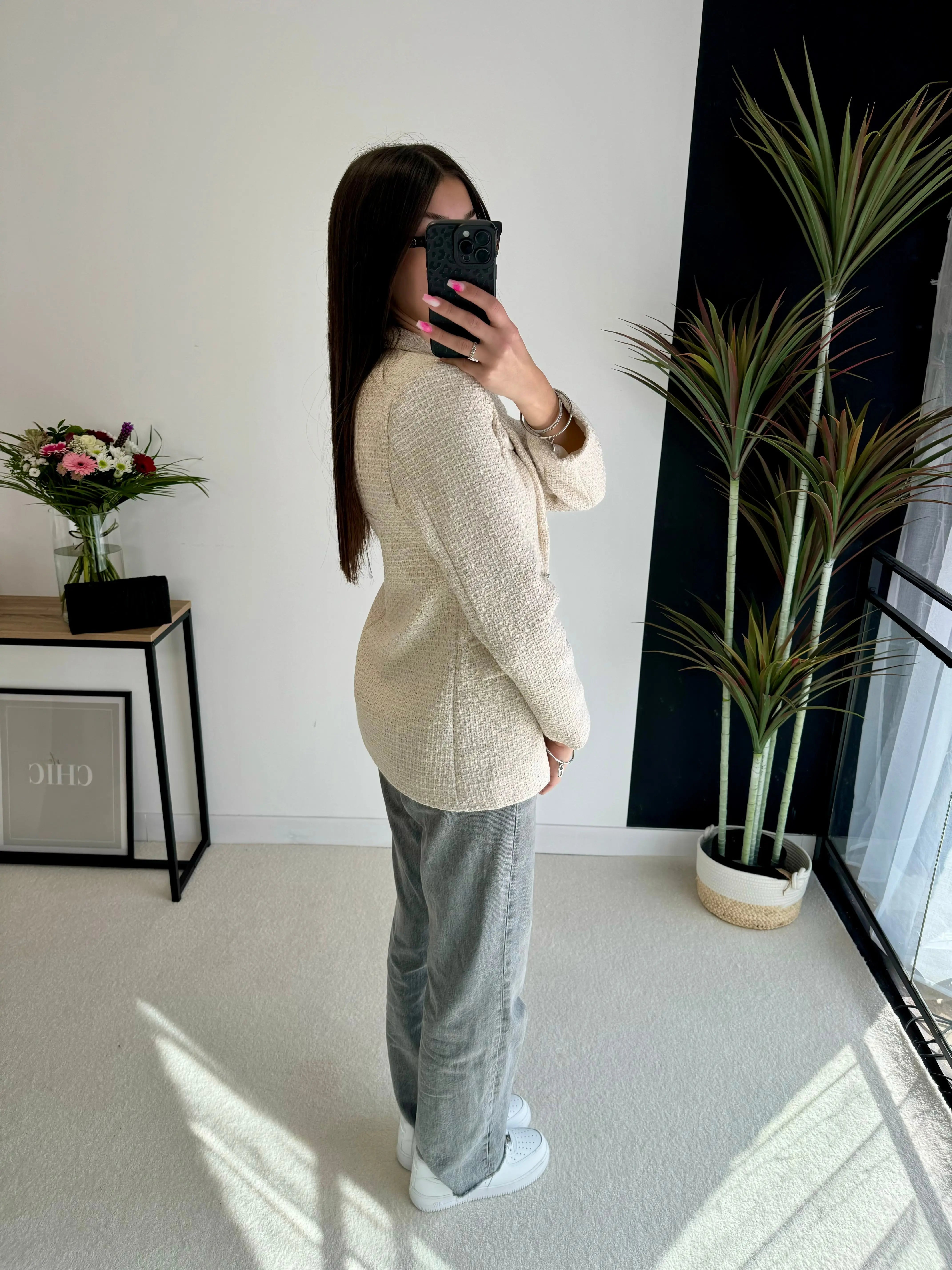 Blazer en tweed écru