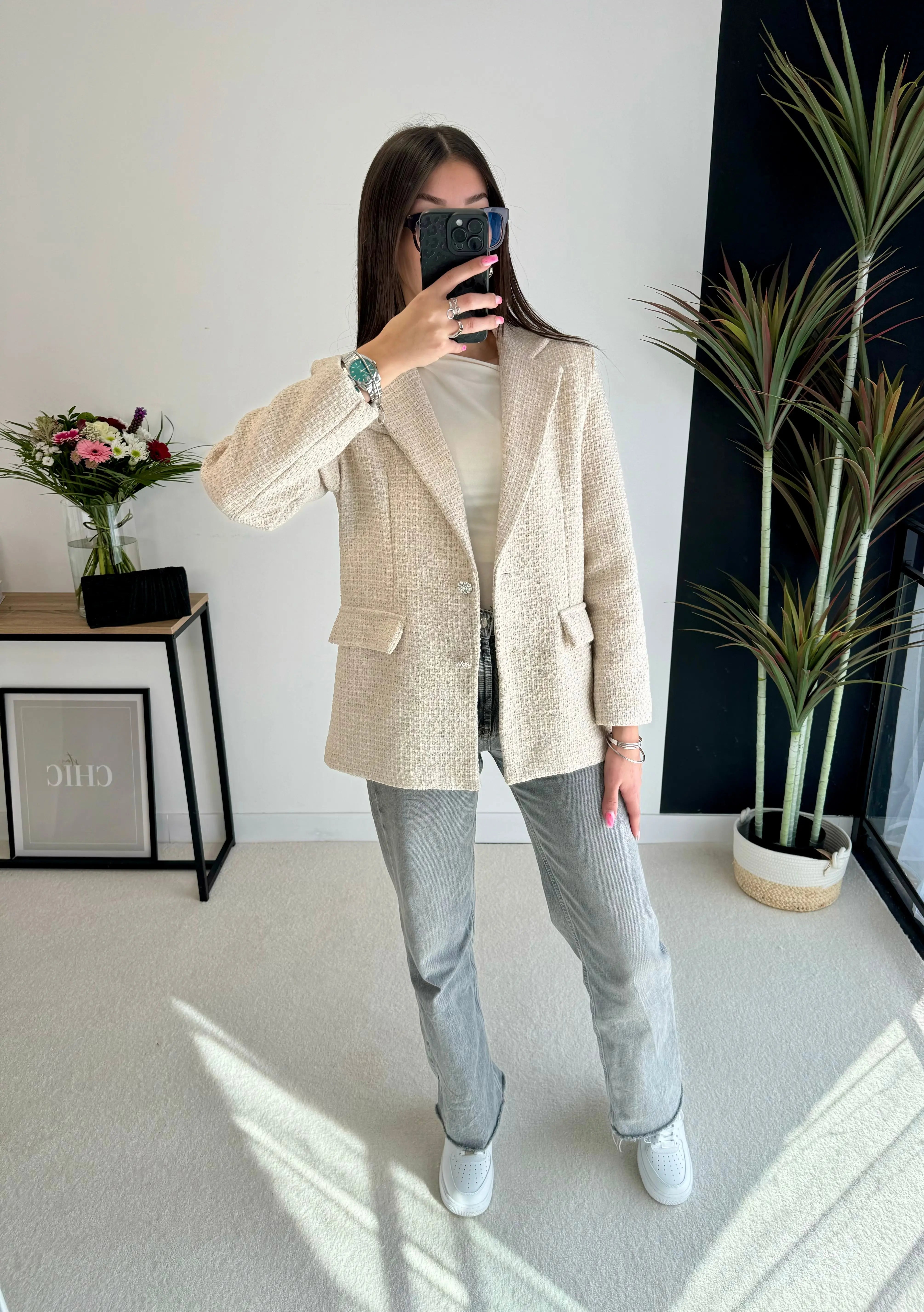 Blazer en tweed écru