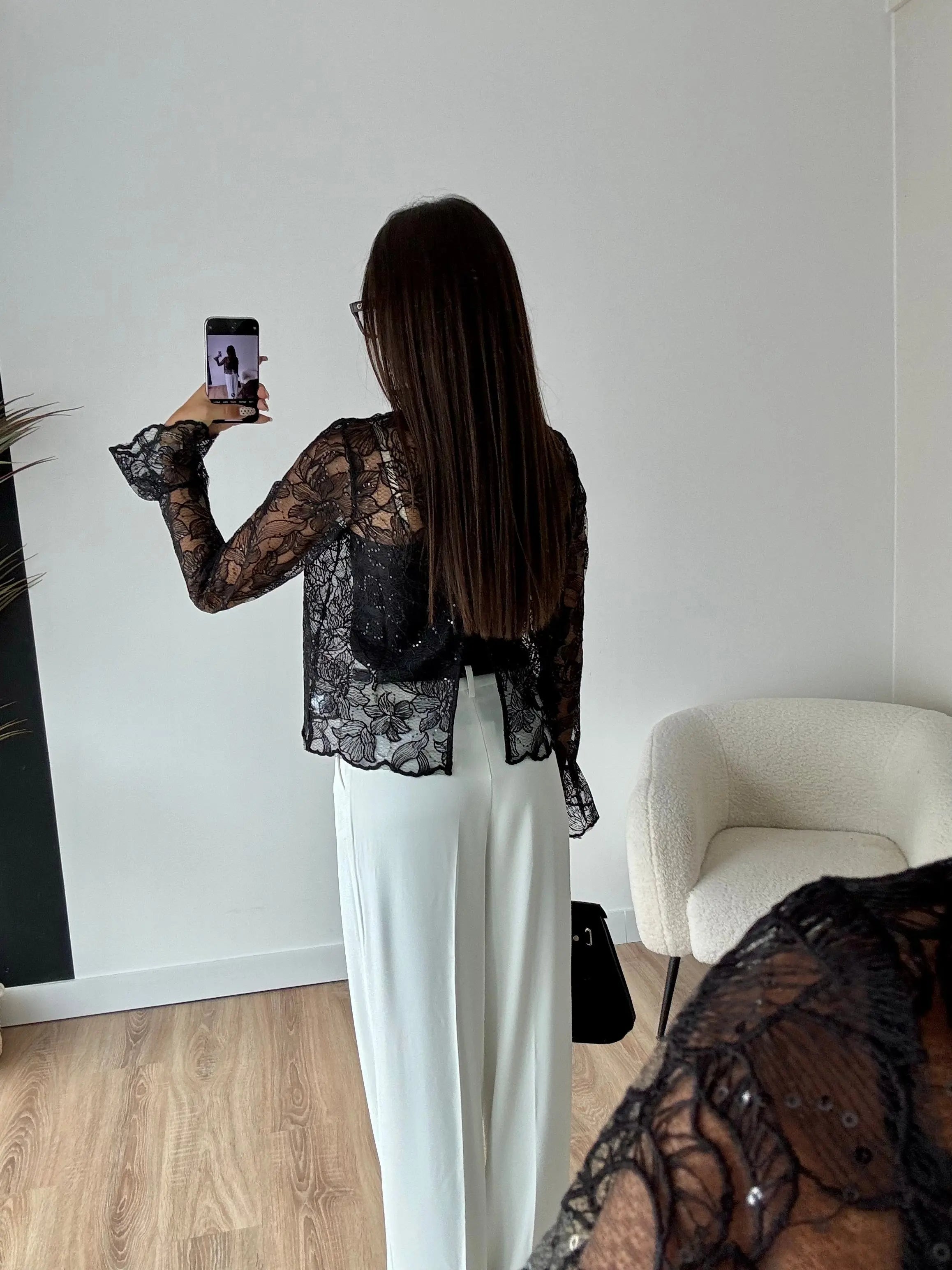 Blouse dentelle à sequins