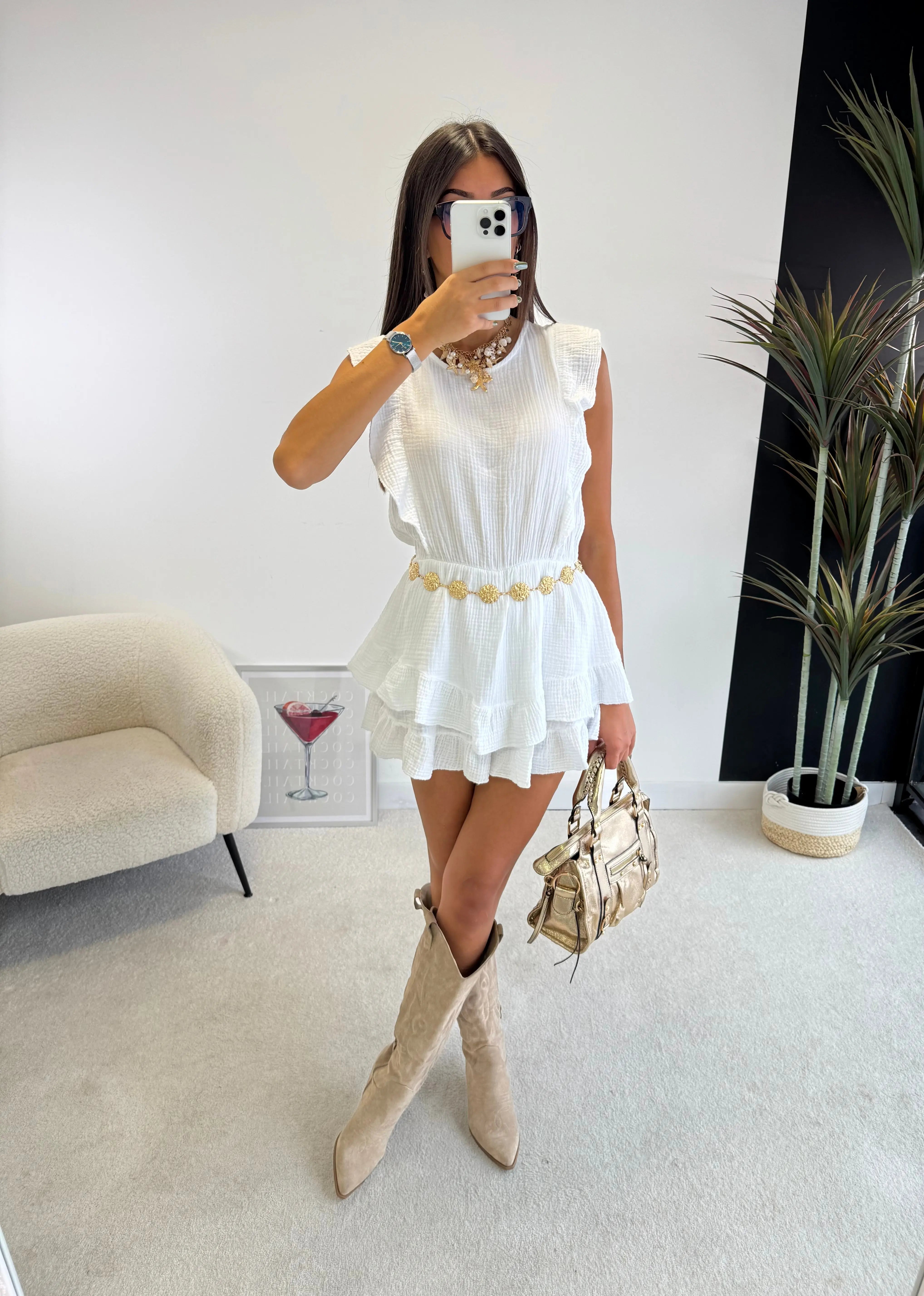 Combi-short en gaze de coton