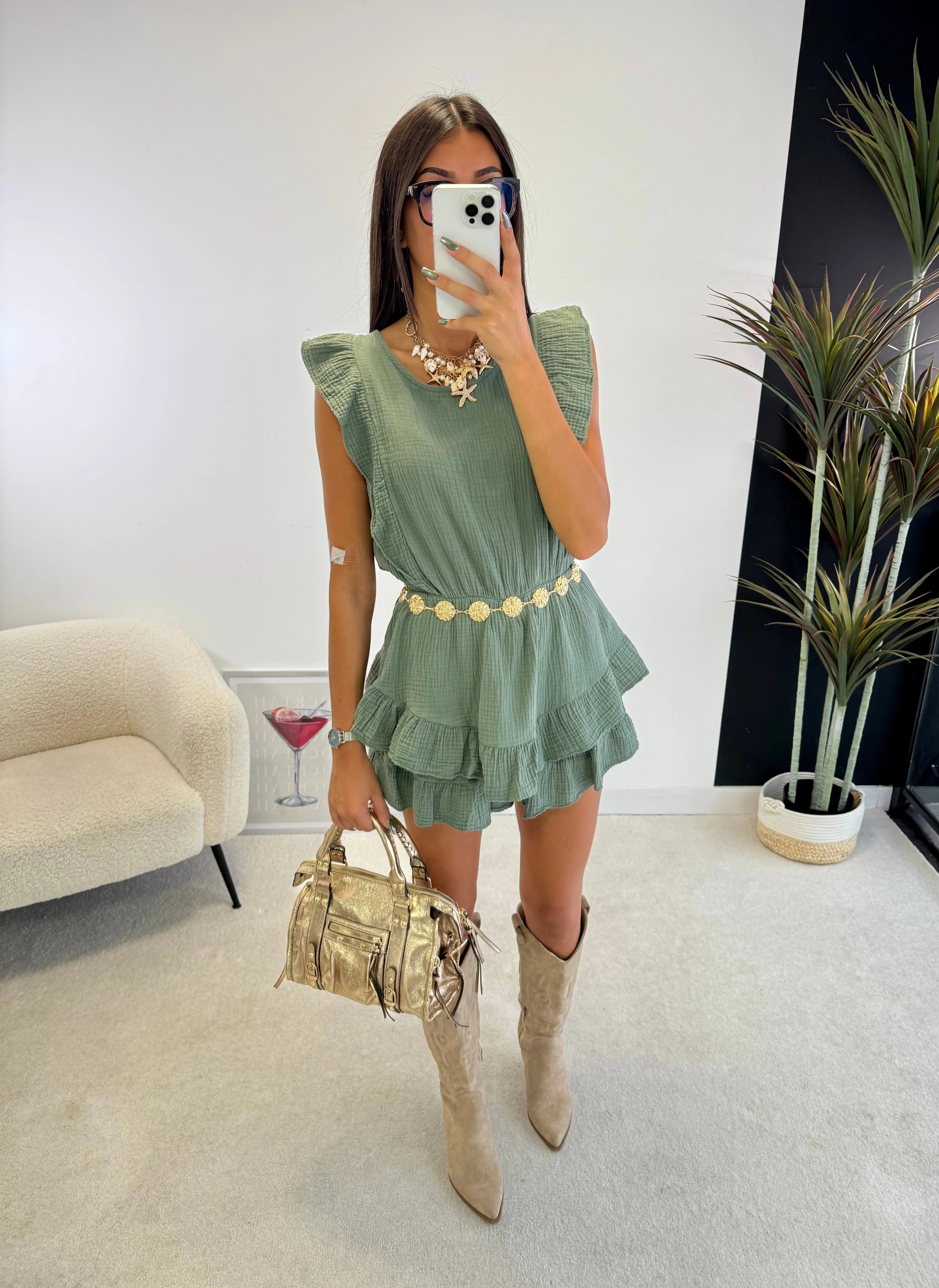 Combi-short en gaze de coton