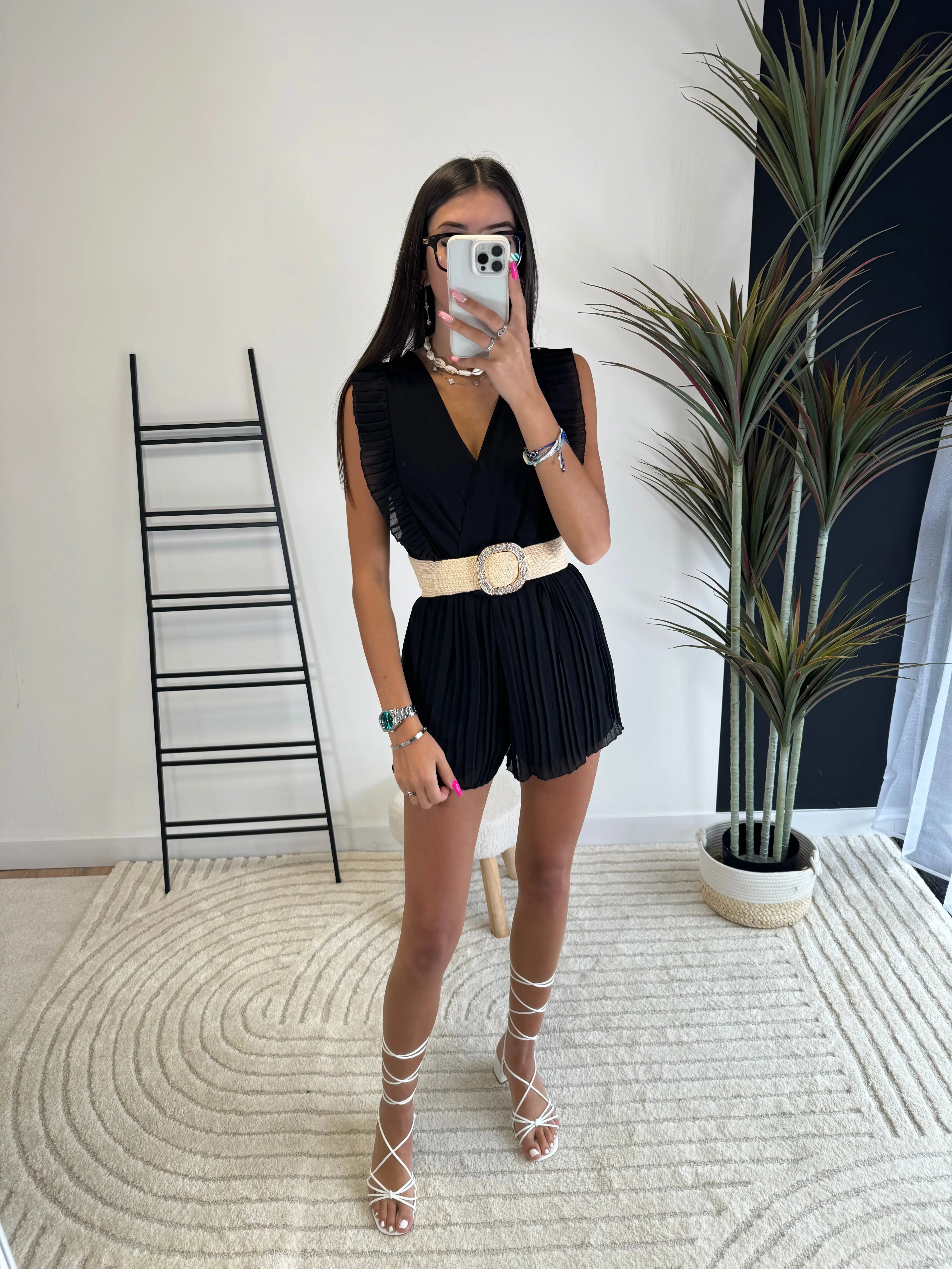 Combi-short plissée