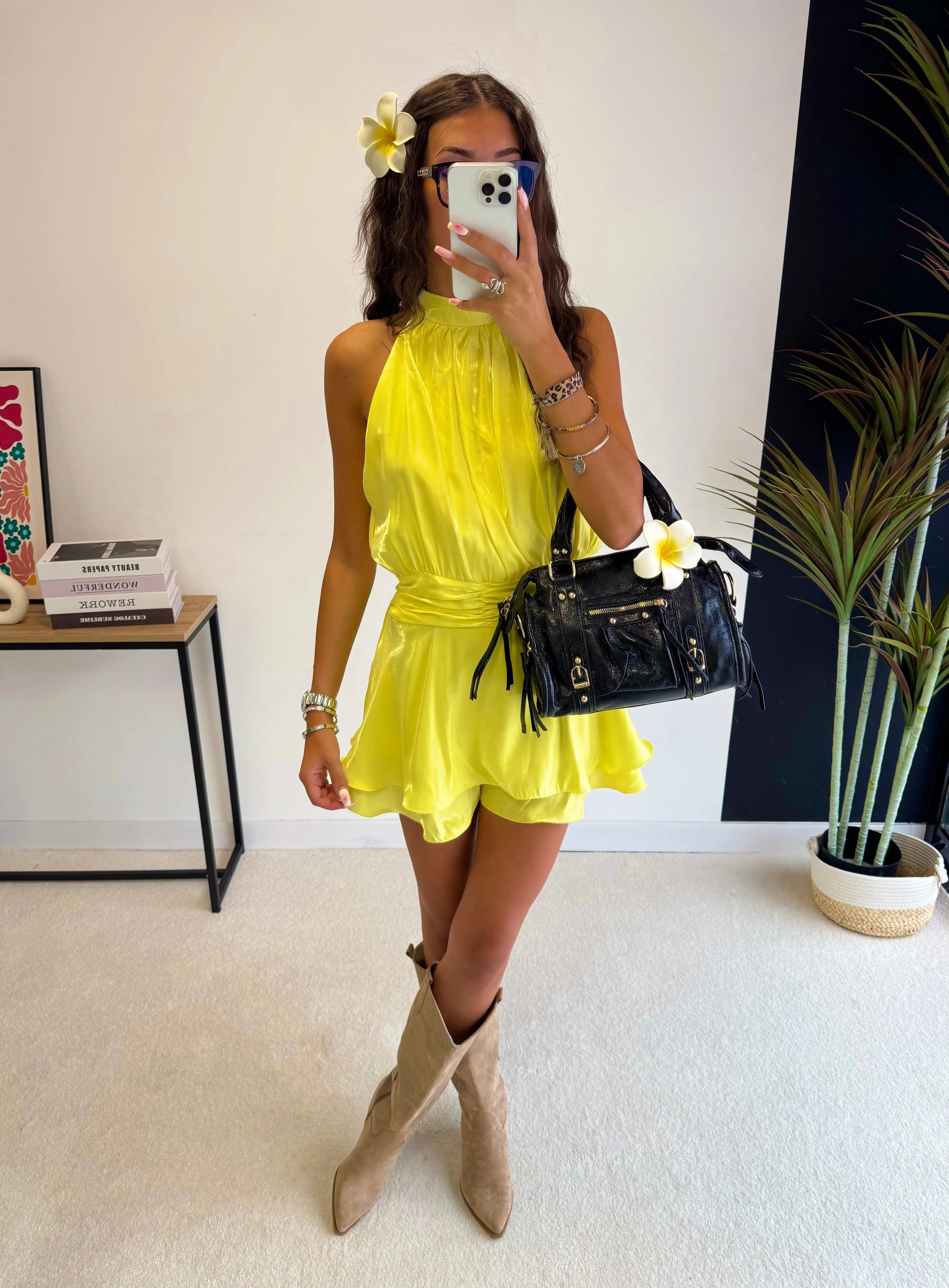 Combi-short satinée