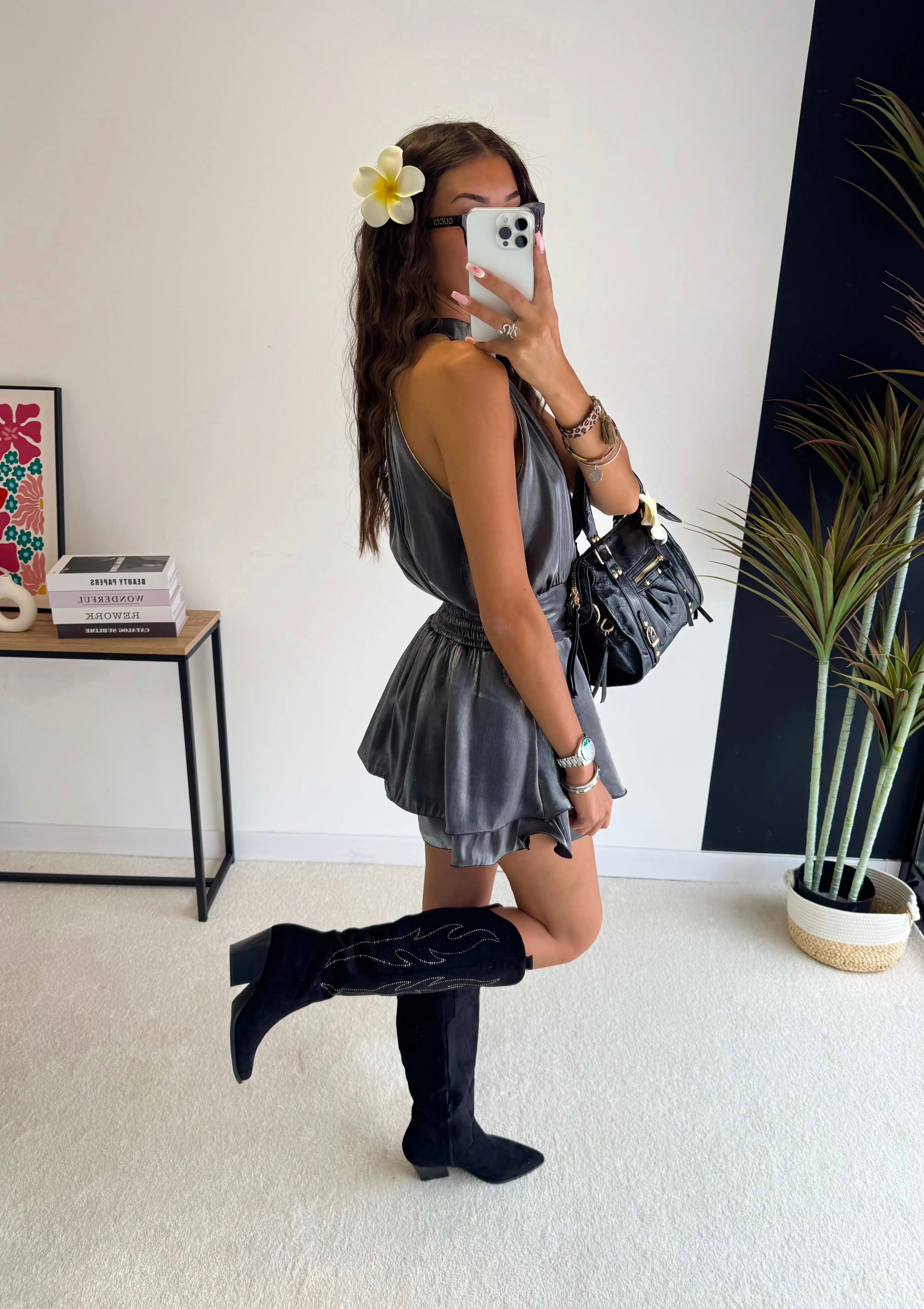 Combi-short satinée