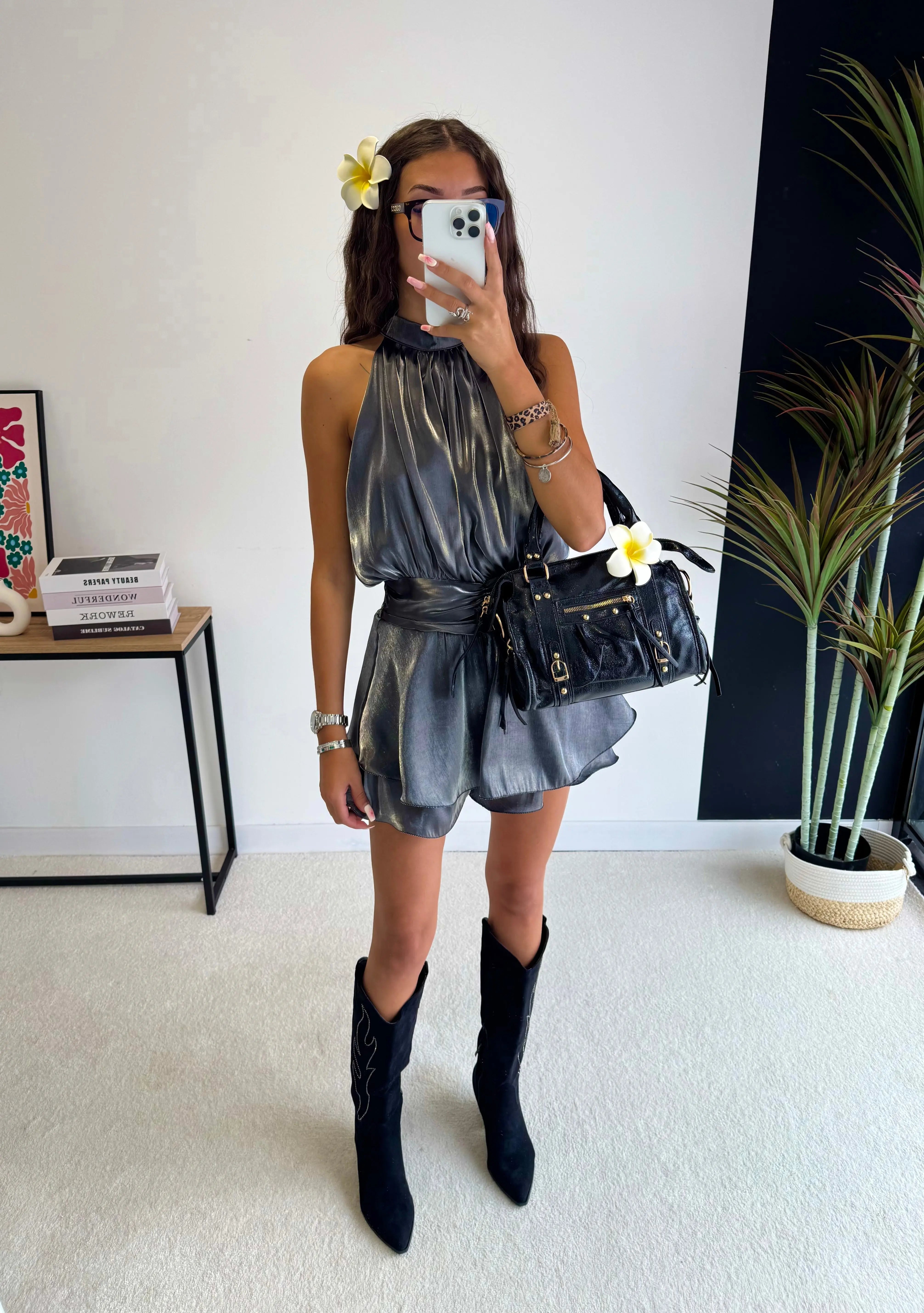 Combi-short satinée