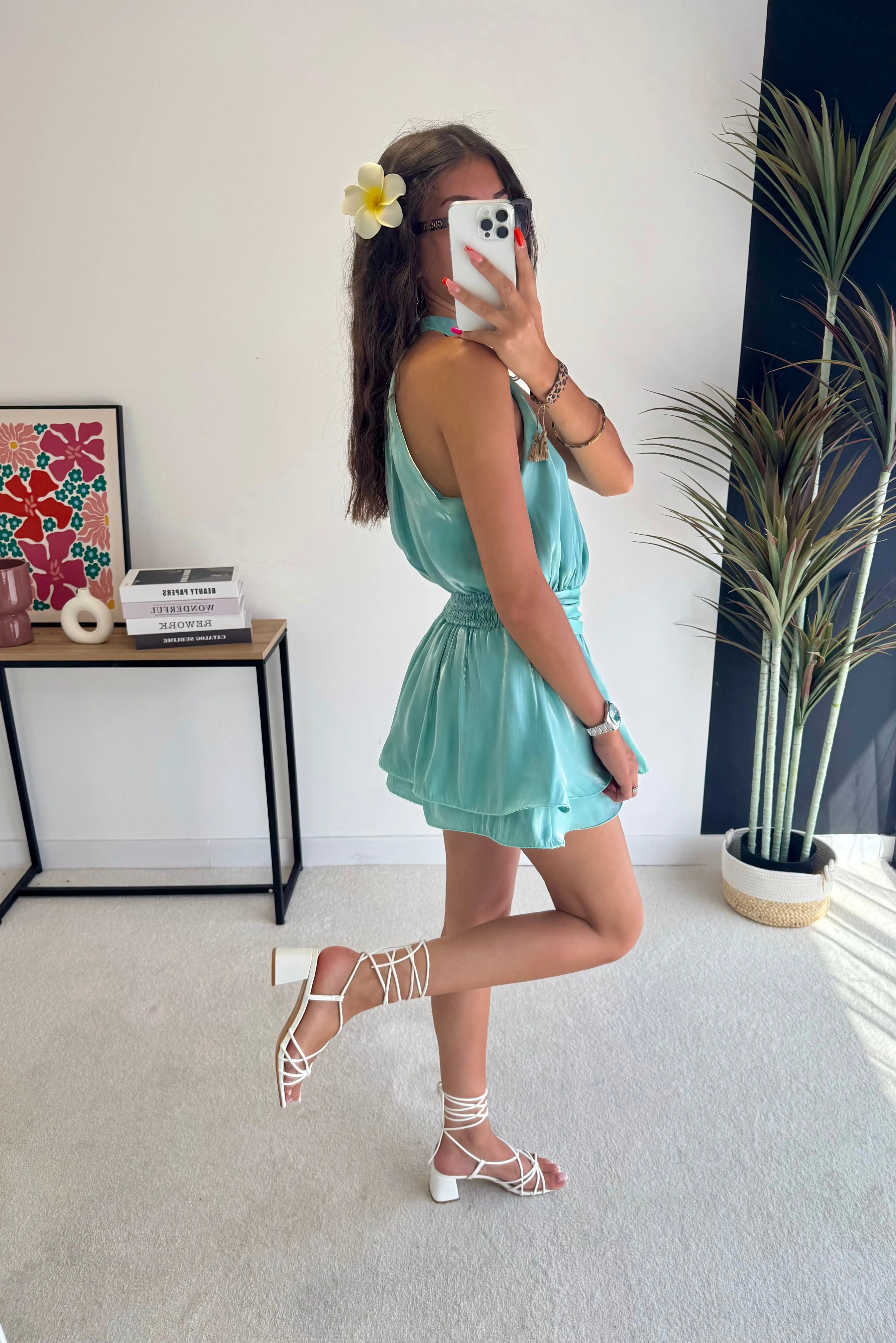 Combi-short satinée