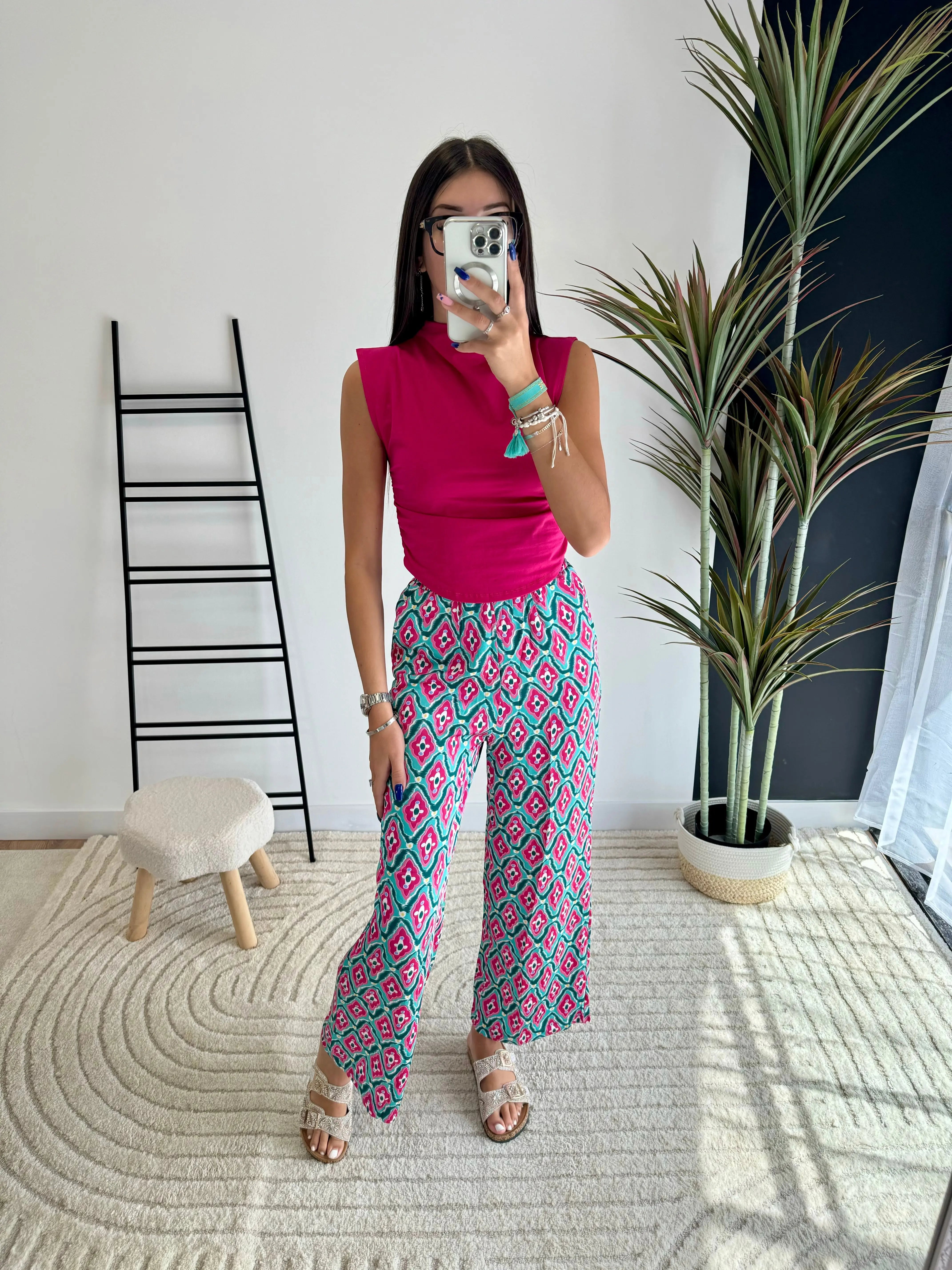 Pantalon à motifs rose