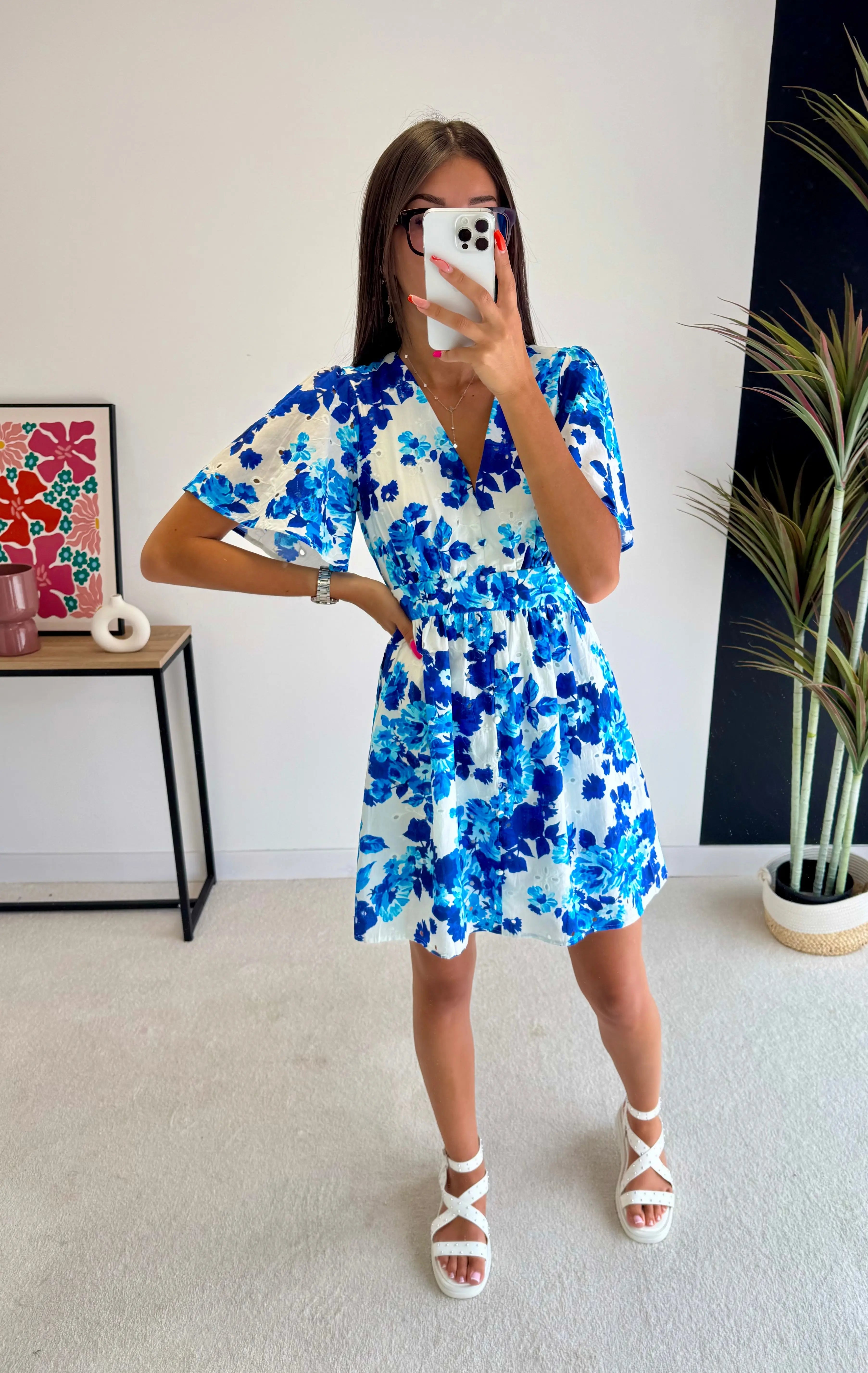 Robe courte brodé bleu