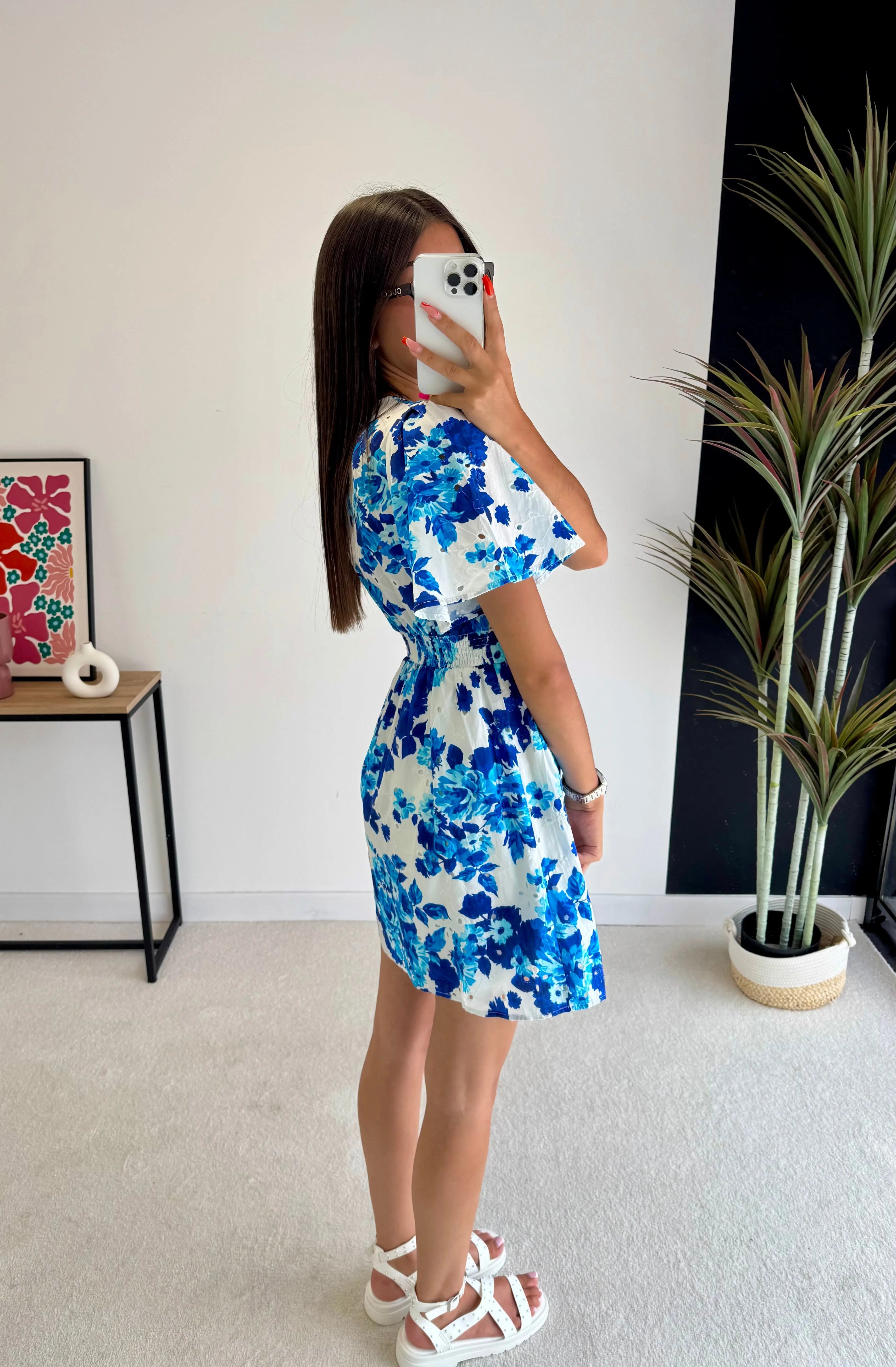 Robe courte brodé bleu