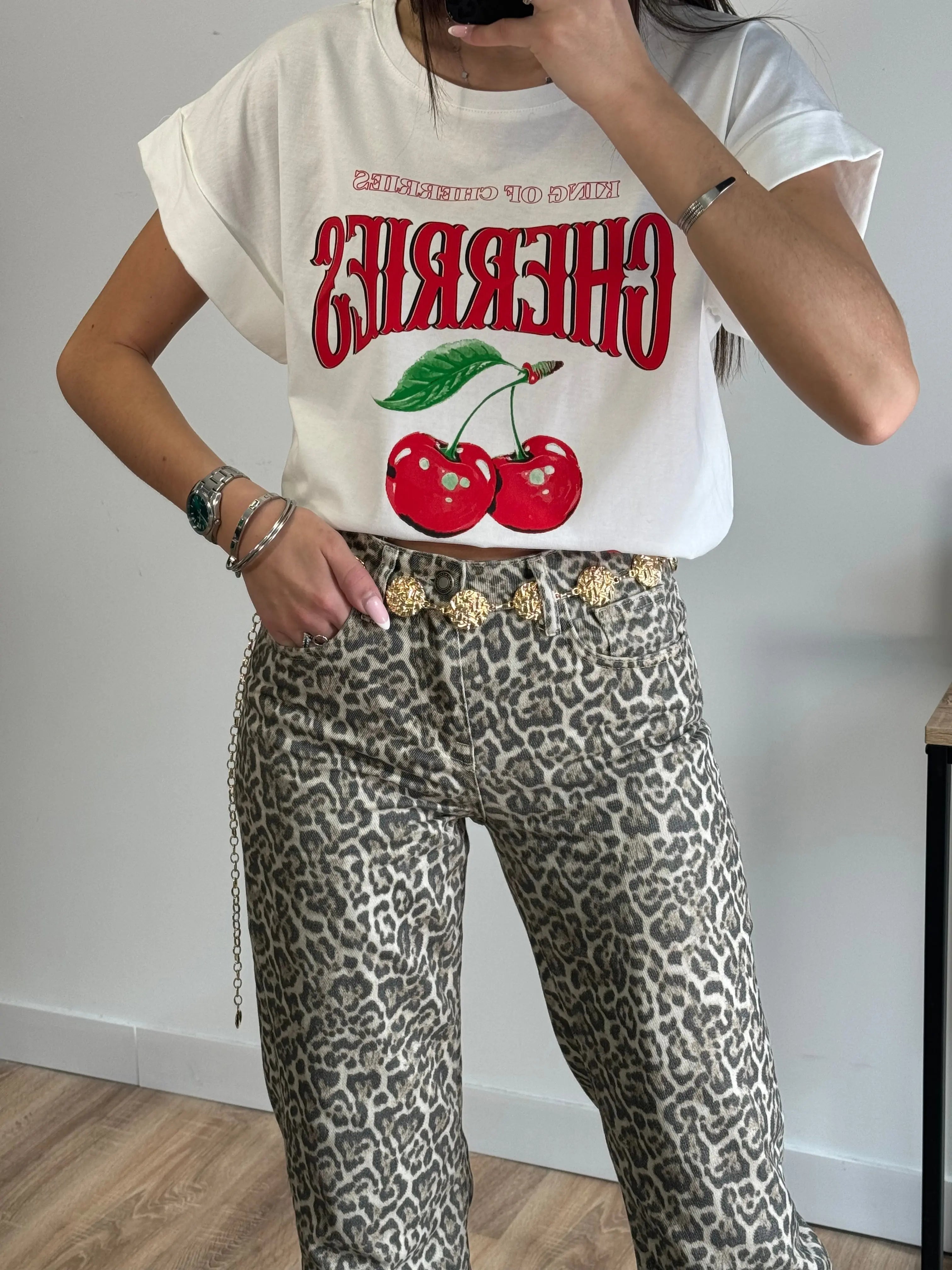 Tee-shirt blanc cerises