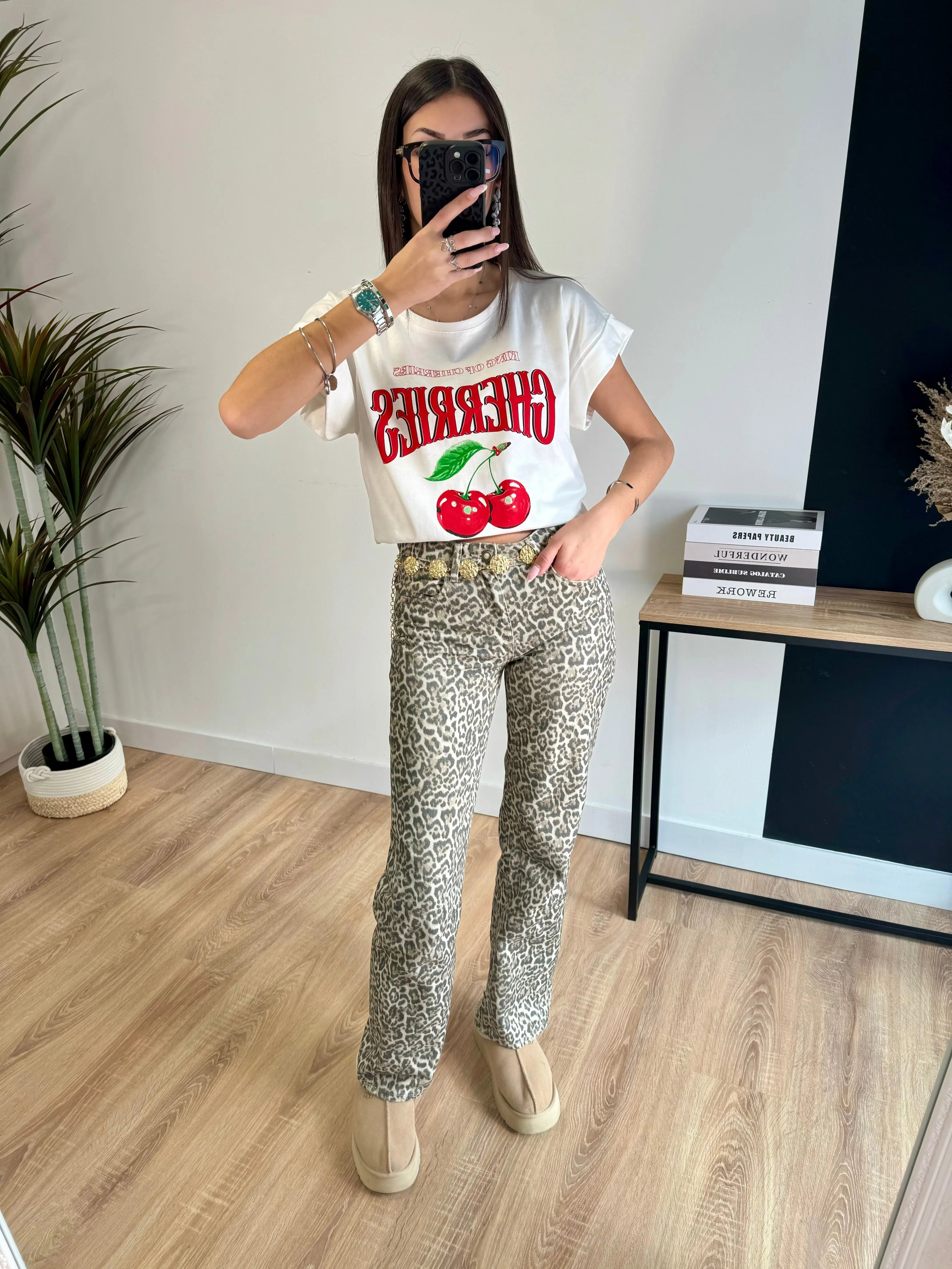 Tee-shirt blanc cerises