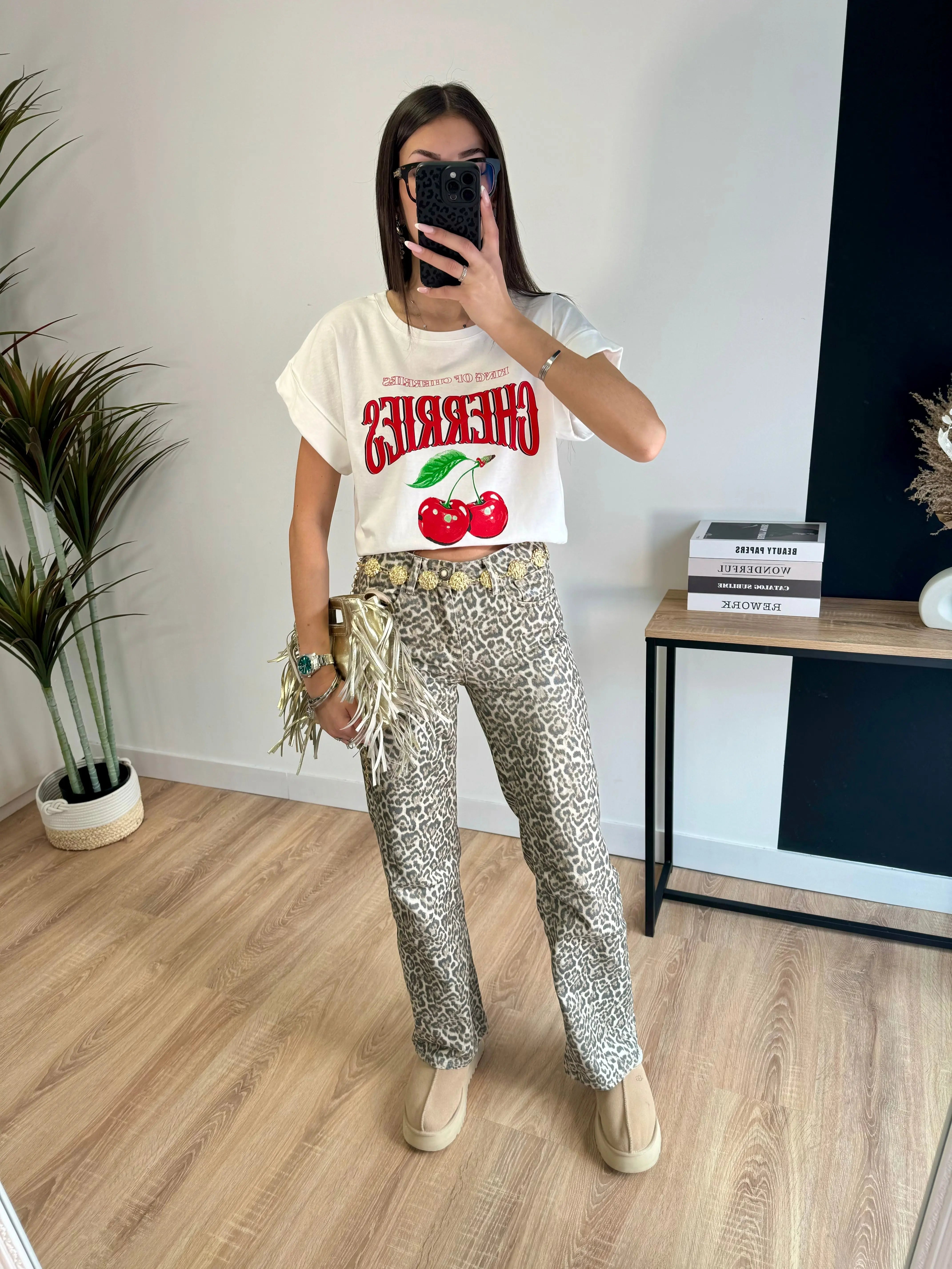 Tee-shirt blanc cerises